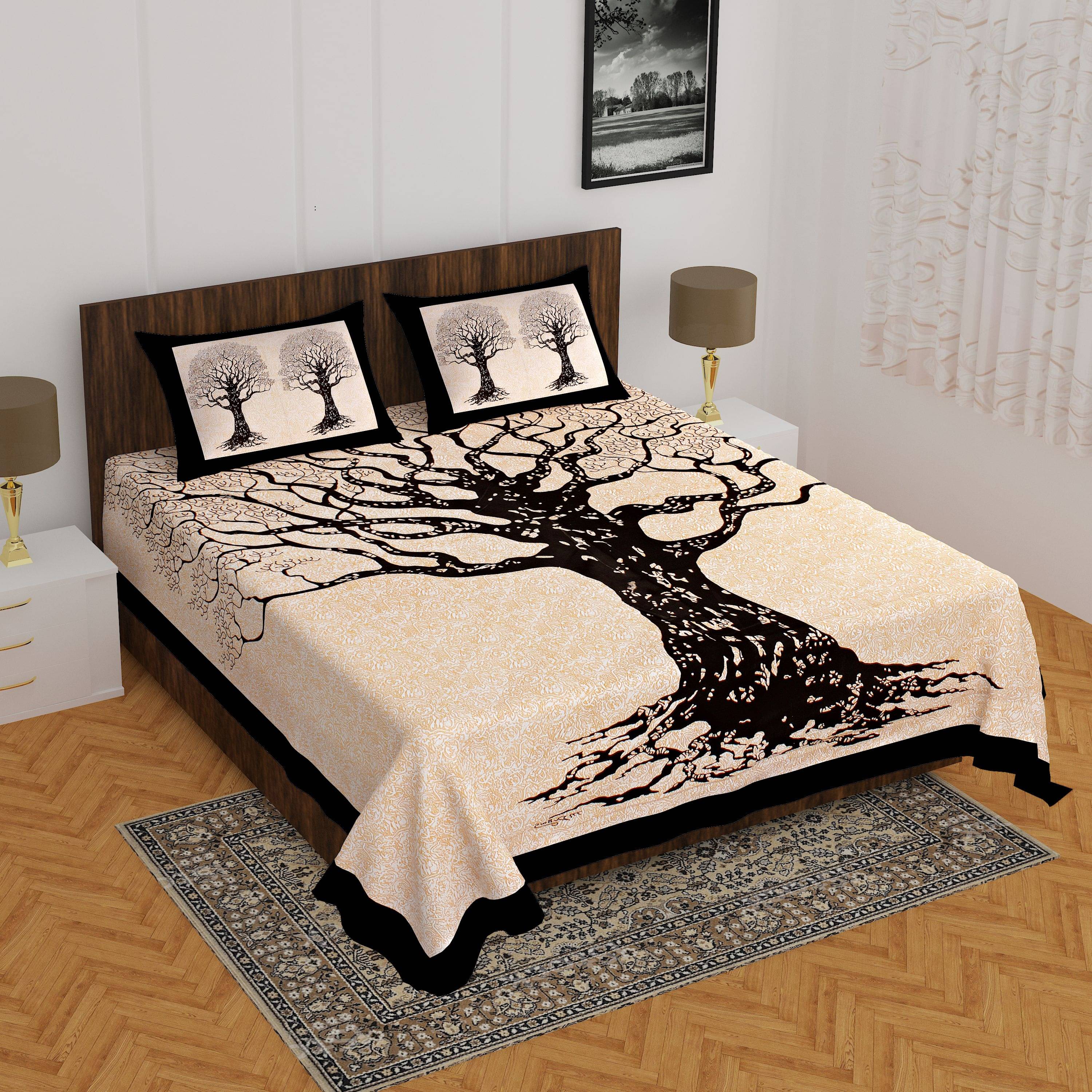 Navkaar Creation Cotton 1 Double Bedsheet with 2 Pillow Covers ( Beige ) Navkaar Creation Cotton 1 Double Bedsheet with 2 Pillow Covers ( Beige )