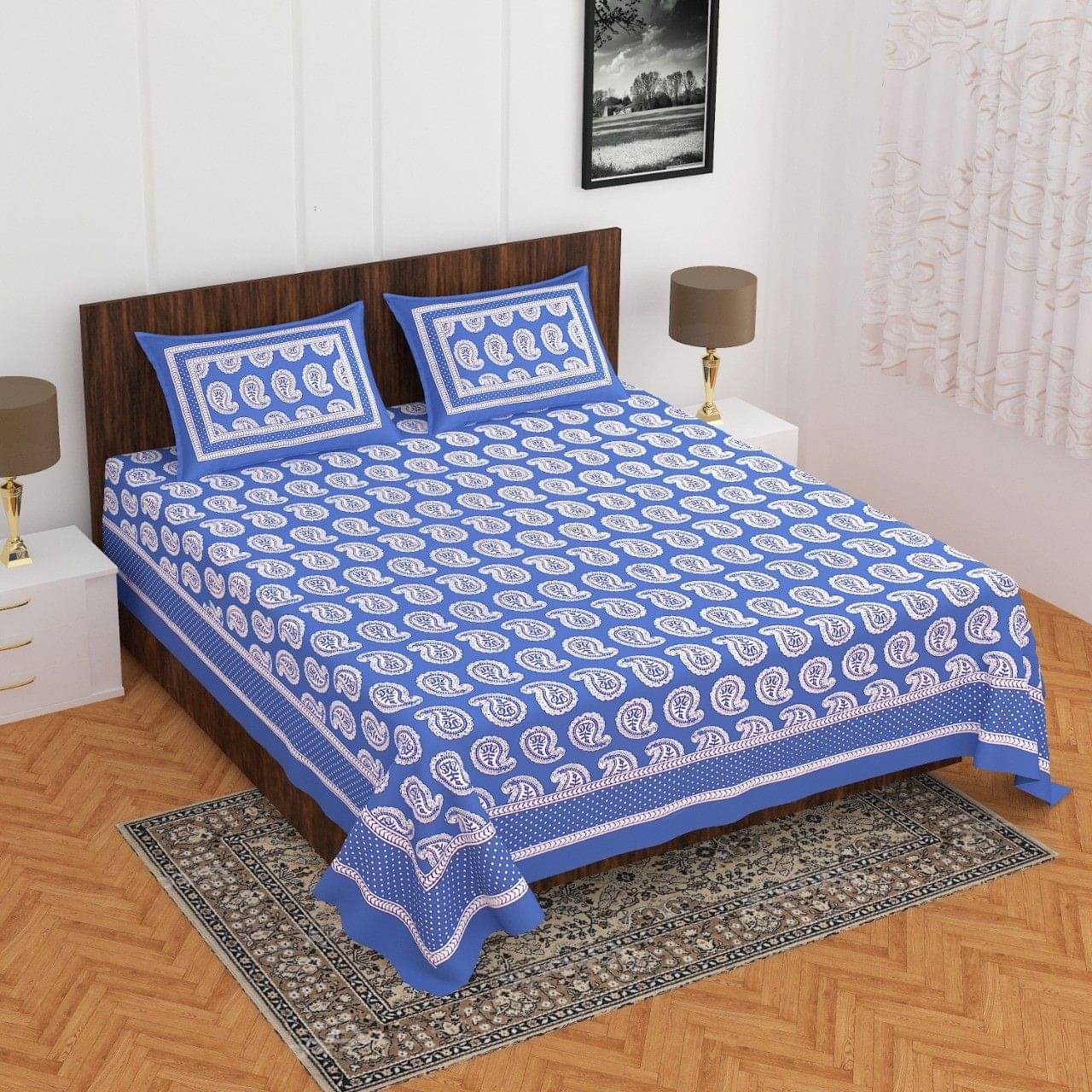 Navkaar Creation Cotton 1 Double Bedsheet with 2 Pillow Covers ( Blue ) Navkaar Creation Cotton 1 Double Bedsheet with 2 Pillow Covers ( Blue )