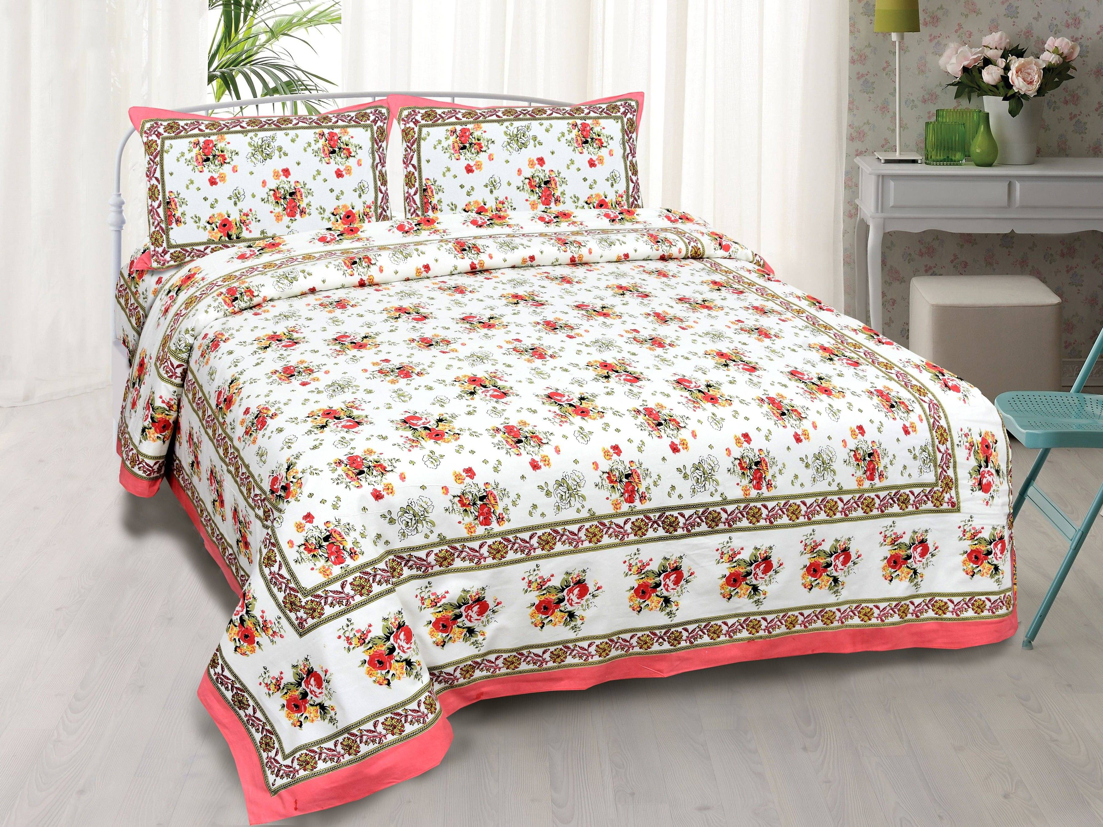     			Navkaar Creation Cotton 1 Double Bedsheet with 2 Pillow Covers ( Peach )