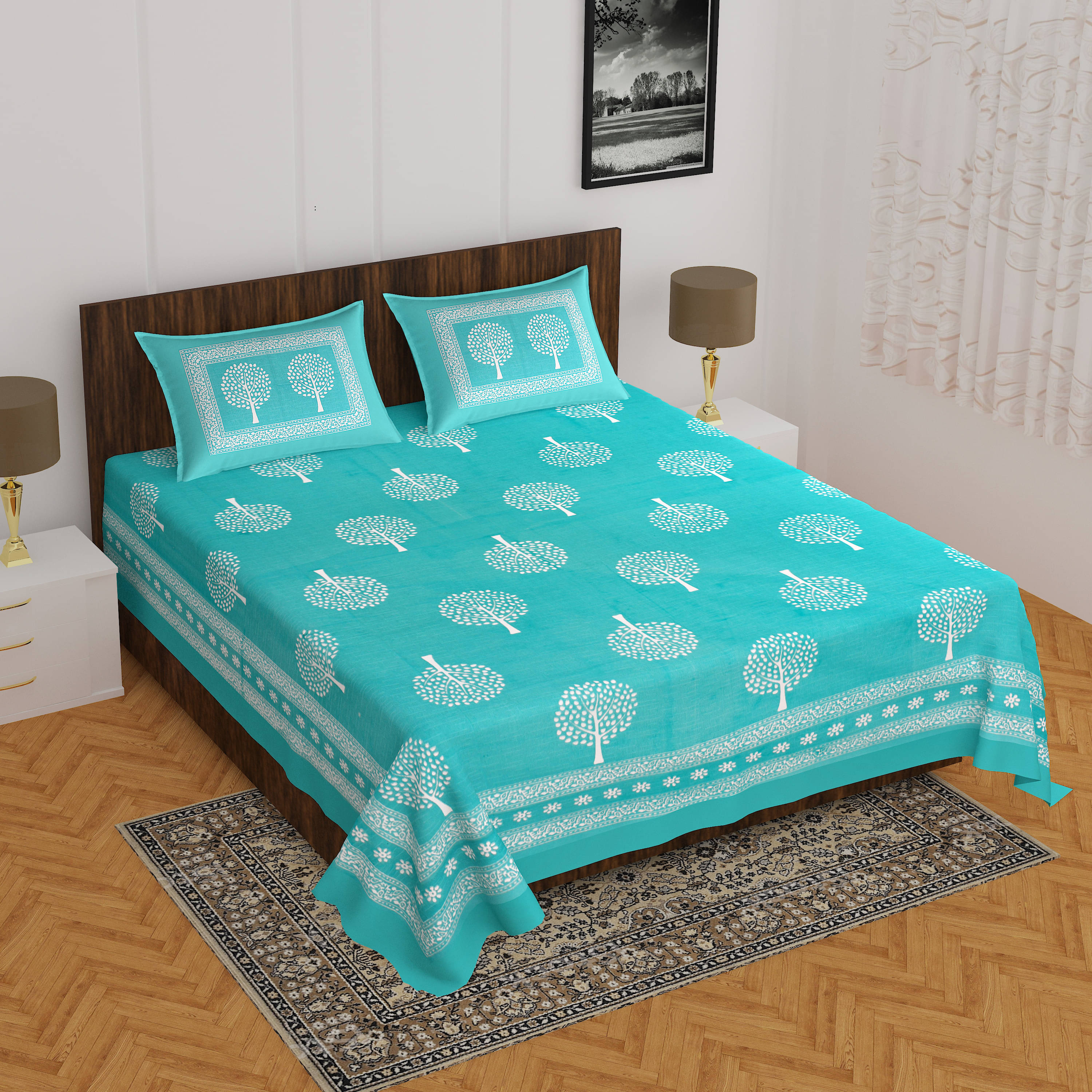     			Navkaar Creation Cotton 1 Double Bedsheet with 2 Pillow Covers ( Green )