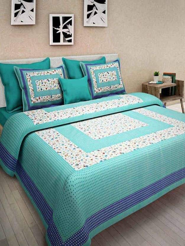     			Navkaar Creation Cotton 1 Double Bedsheet with 2 Pillow Covers ( Blue )