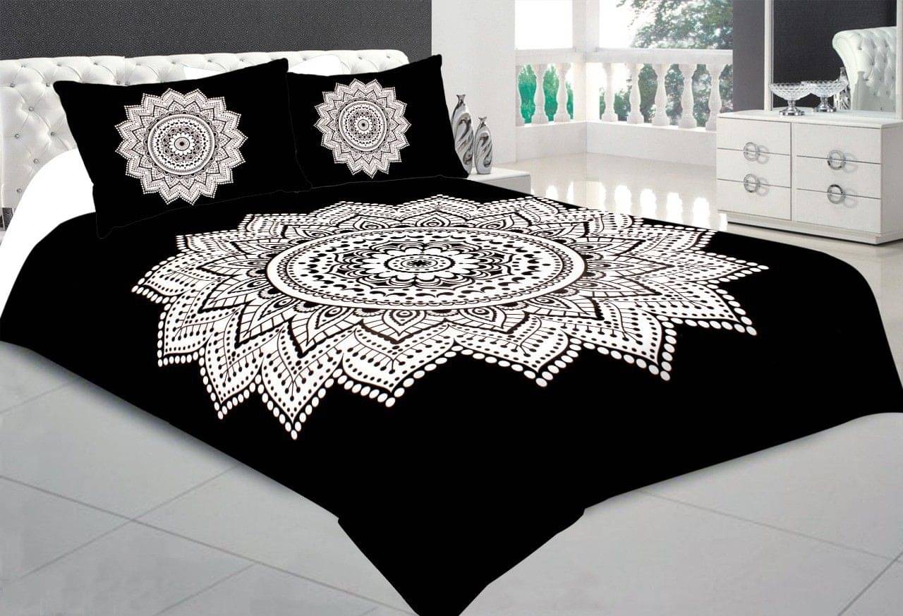    			Navkaar Creation Cotton 1 Double Bedsheet with 2 Pillow Covers ( Black )