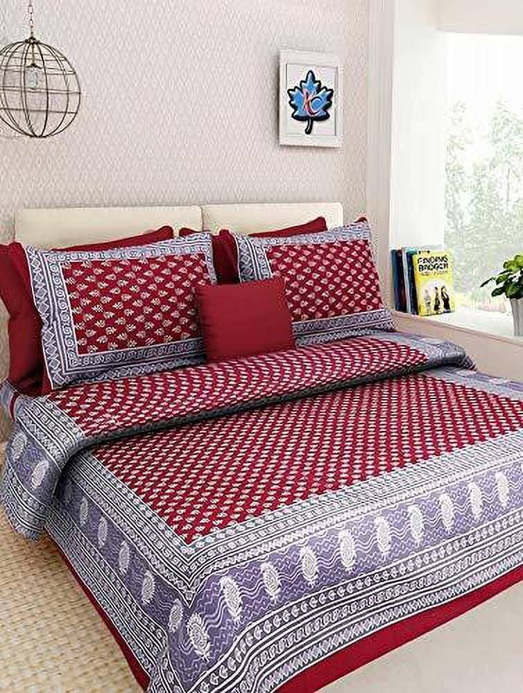     			Navkaar Creation Cotton 1 Double Bedsheet with 2 Pillow Covers ( Maroon )