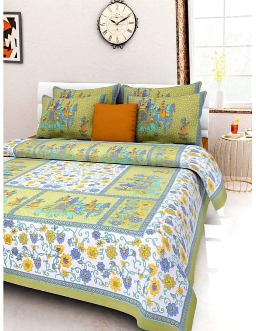     			Navkaar Creation Cotton 1 Double Bedsheet with 2 Pillow Covers ( Green )