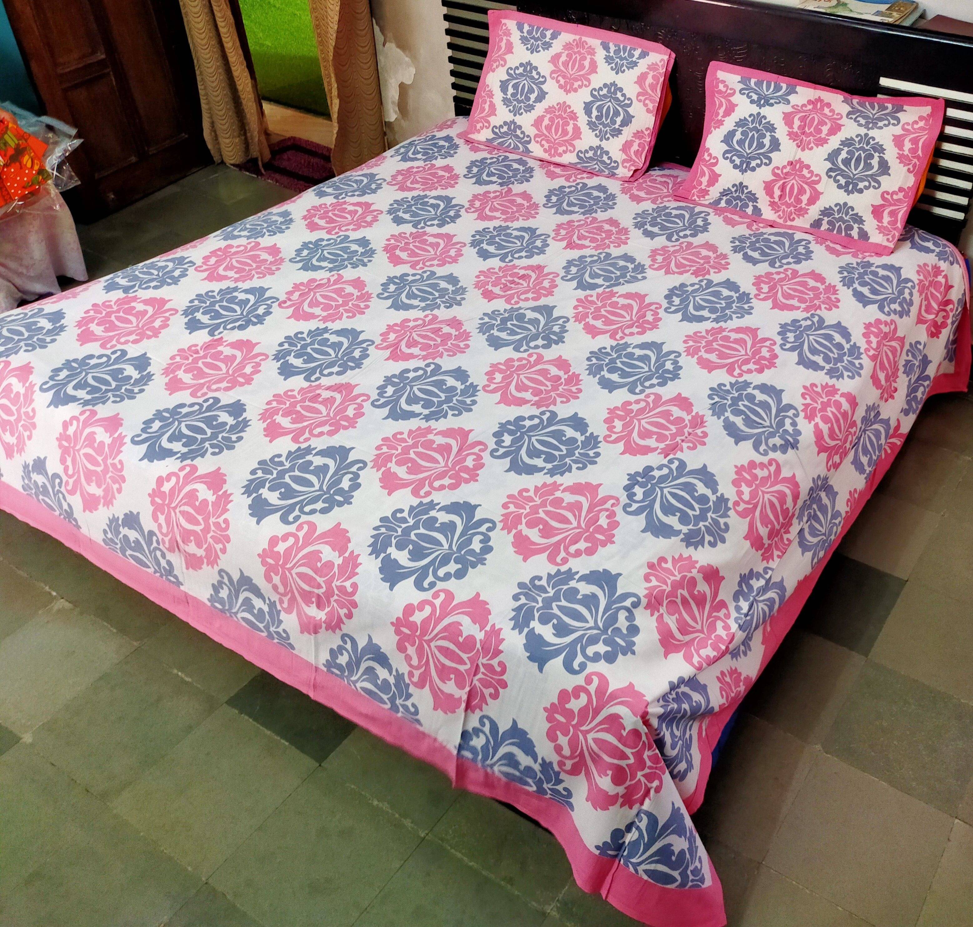     			Navkaar Creation Cotton 1 Double Bedsheet with 2 Pillow Covers ( Pink )
