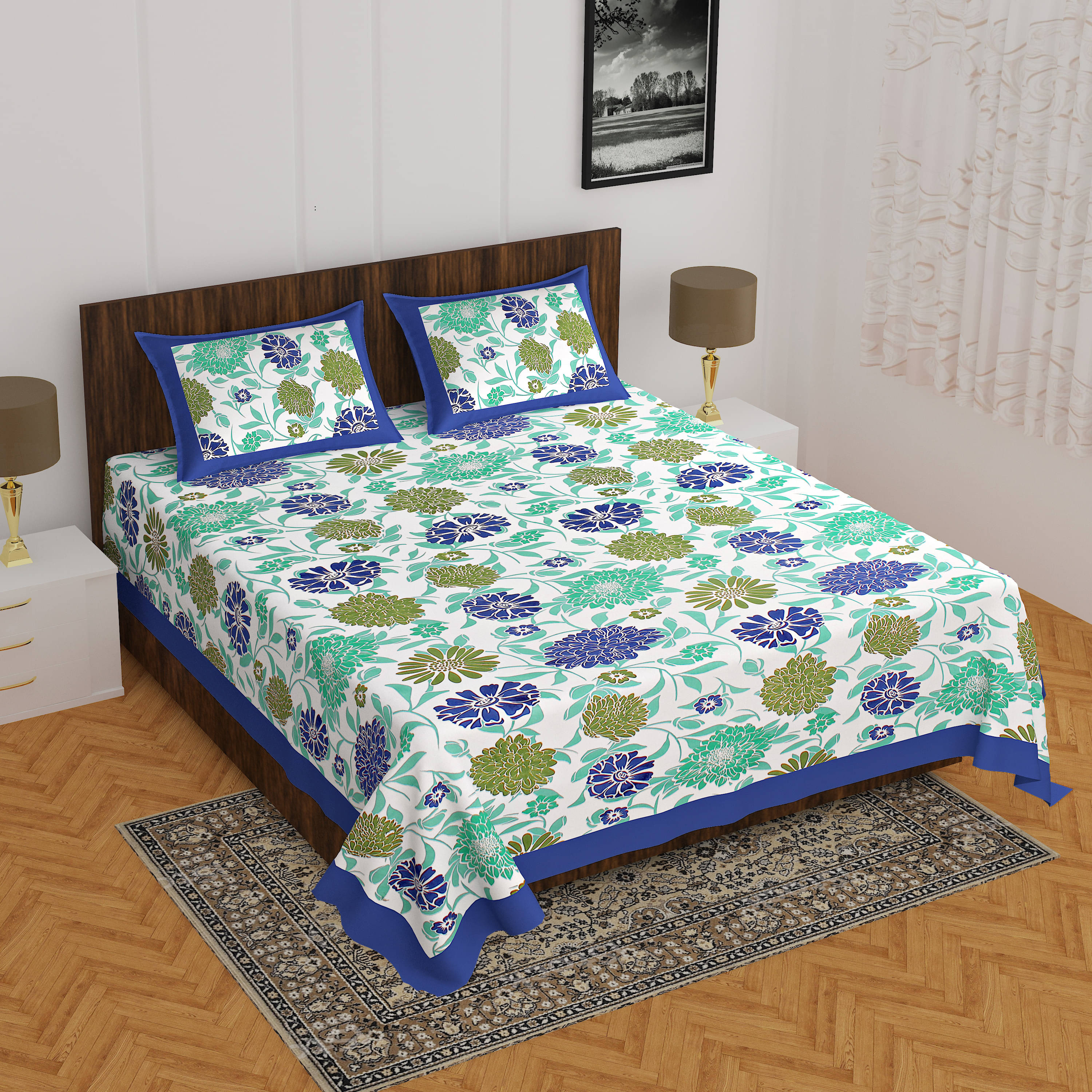 Navkaar Creation Cotton 1 Double Bedsheet with 2 Pillow Covers ( Multicolor ) Navkaar Creation Cotton 1 Double Bedsheet with 2 Pillow Covers ( Multicolor )