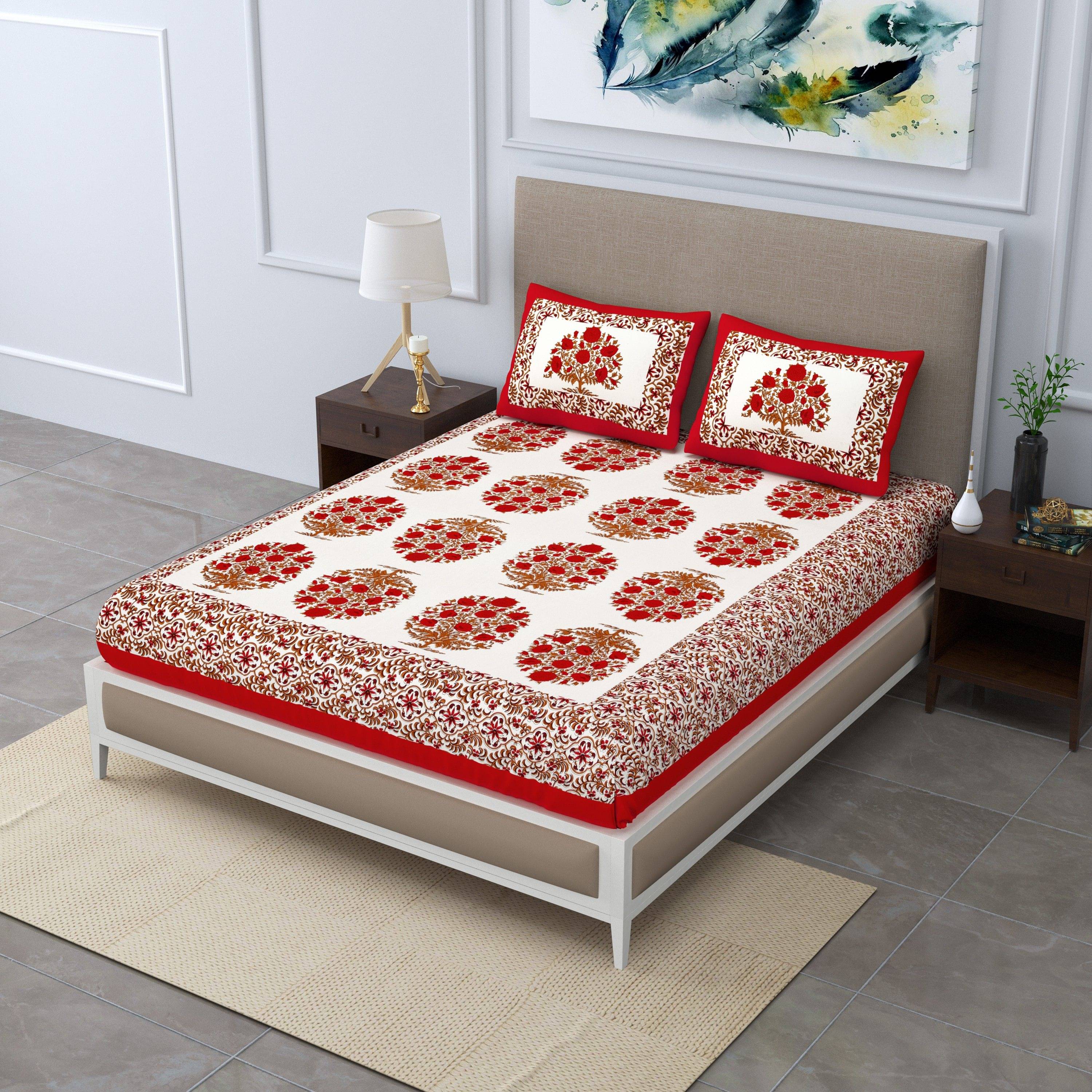 Navkaar Creation Cotton 1 Double Bedsheet with 2 Pillow Covers ( Red )     			Navkaar Creation Cotton 1 Double Bedsheet with 2 Pillow Covers ( Red )