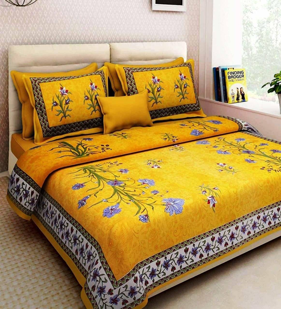    			Navkaar Creation Cotton 1 Double Bedsheet with 2 Pillow Covers ( Yellow )