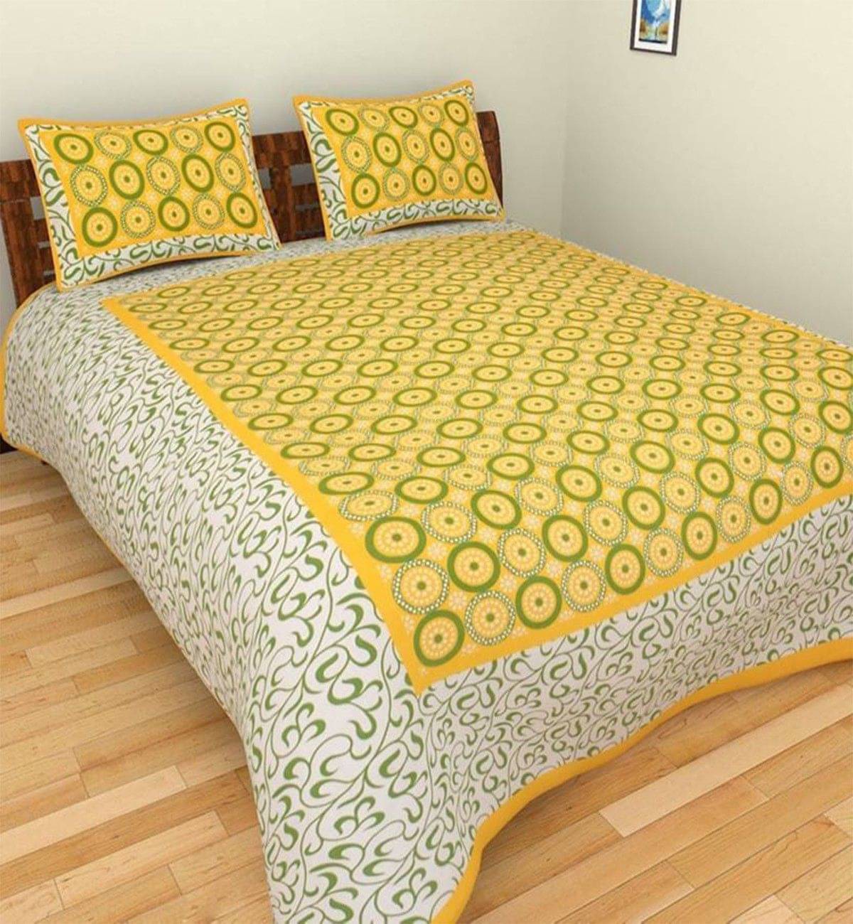    			Navkaar Creation Cotton 1 Double Bedsheet with 2 Pillow Covers ( Yellow )