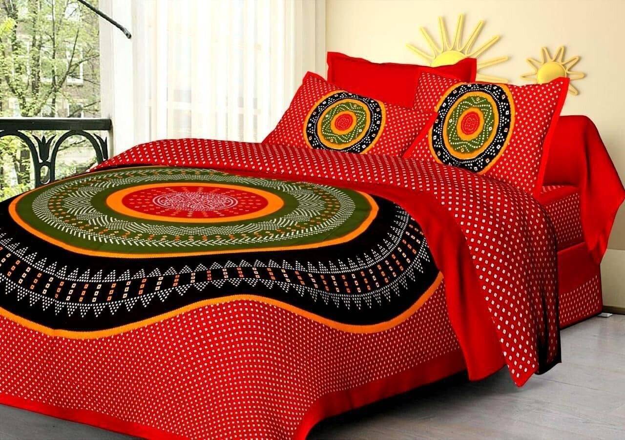     			Navkaar Creation Cotton 1 Double Bedsheet with 2 Pillow Covers ( Red )