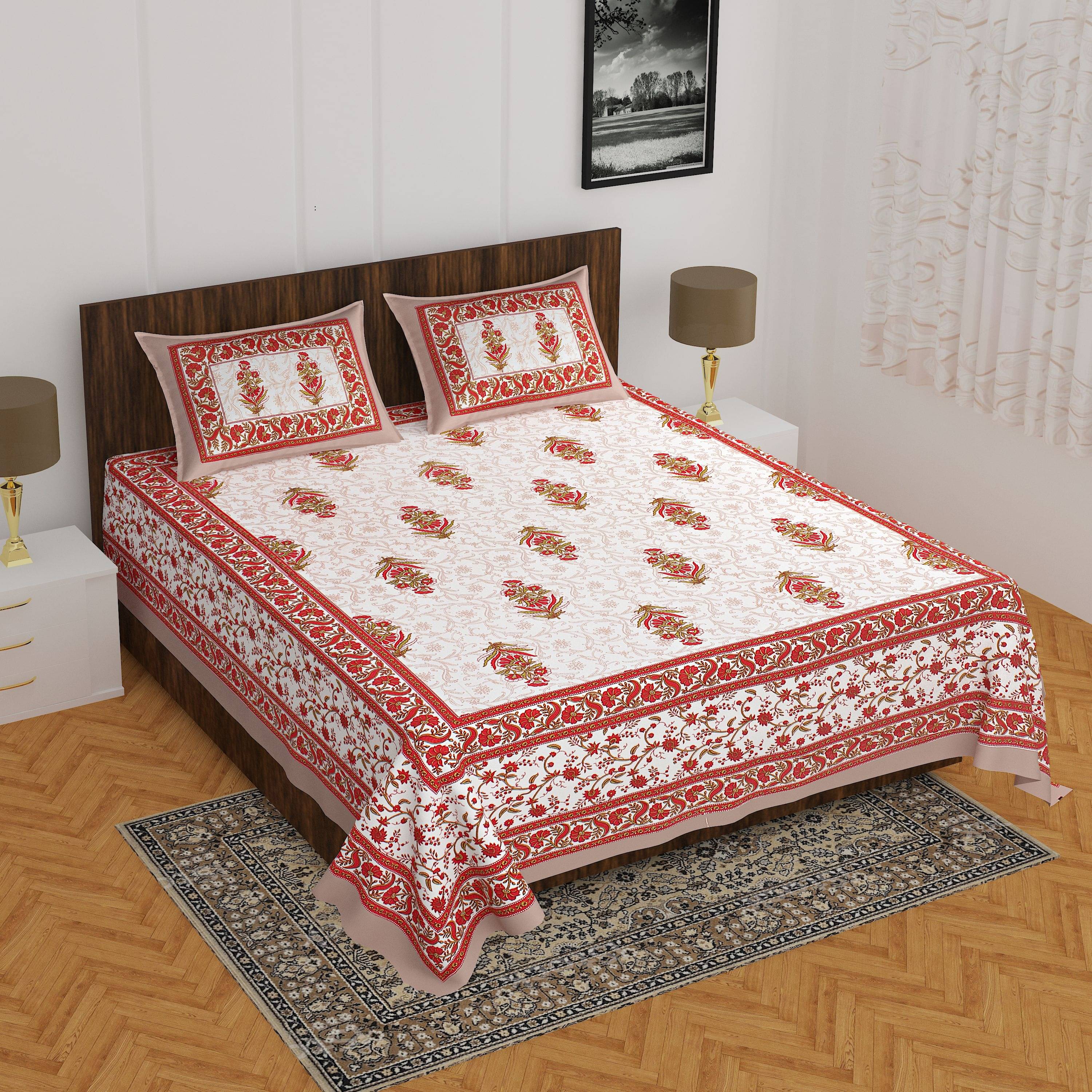     			Navkaar Creation Cotton 1 Double Bedsheet with 2 Pillow Covers ( White )