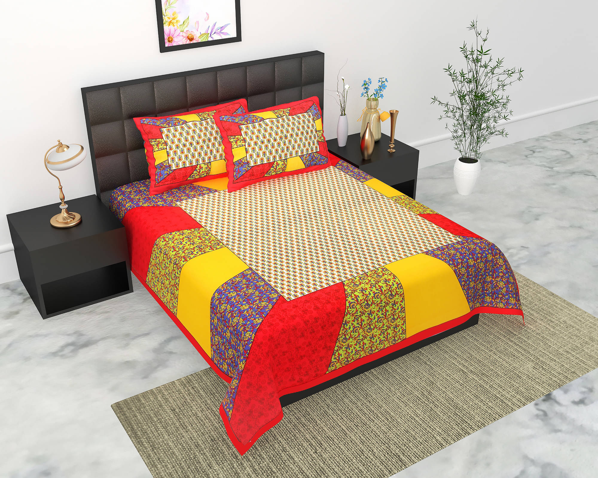     			Navkaar Creation Cotton 1 Double Bedsheet with 2 Pillow Covers ( Red )