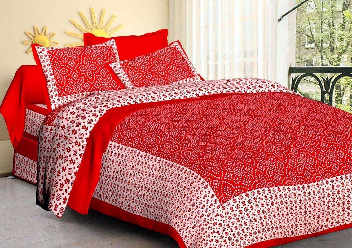 Navkaar Creation Cotton 1 Double Bedsheet with 2 Pillow Covers ( Red )     			Navkaar Creation Cotton 1 Double Bedsheet with 2 Pillow Covers ( Red )