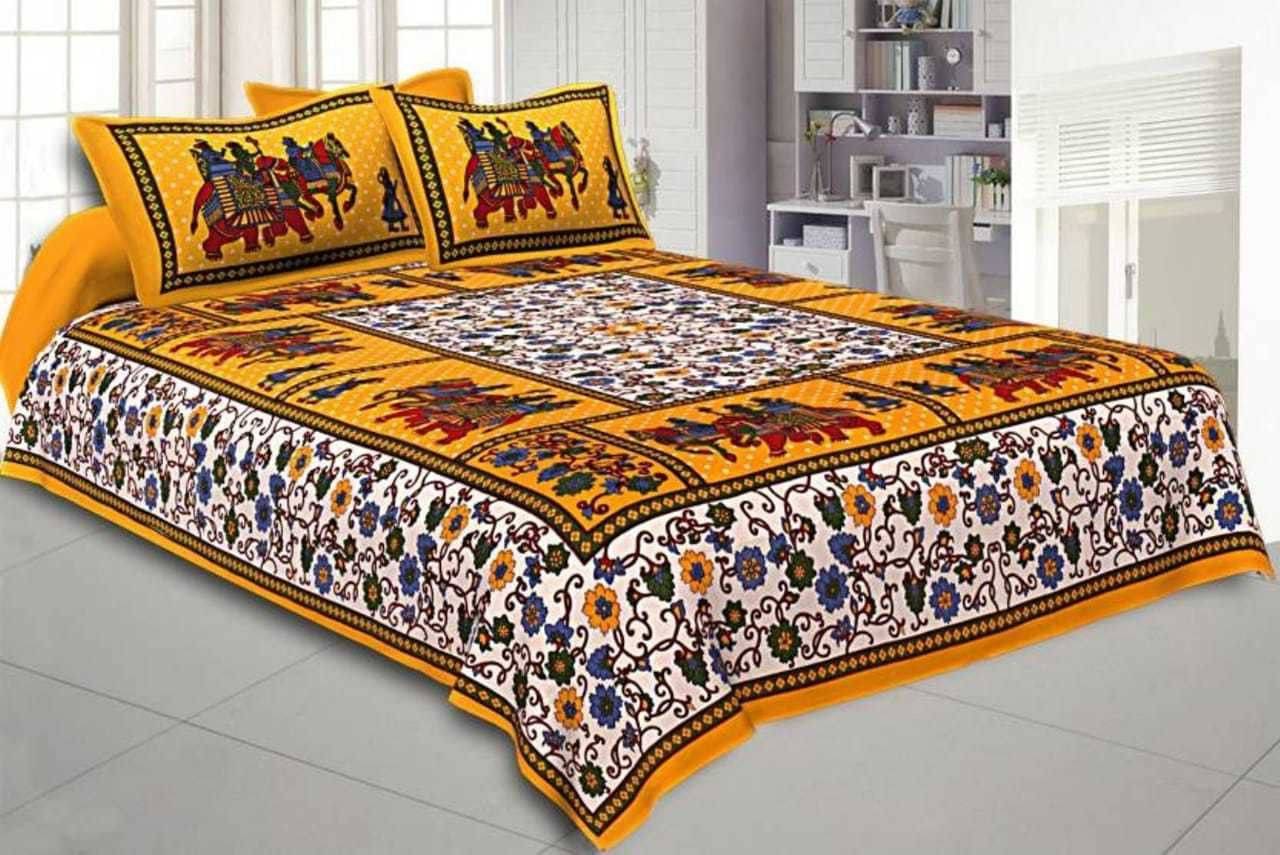     			Navkaar Creation Cotton 1 Double Bedsheet with 2 Pillow Covers ( Yellow )