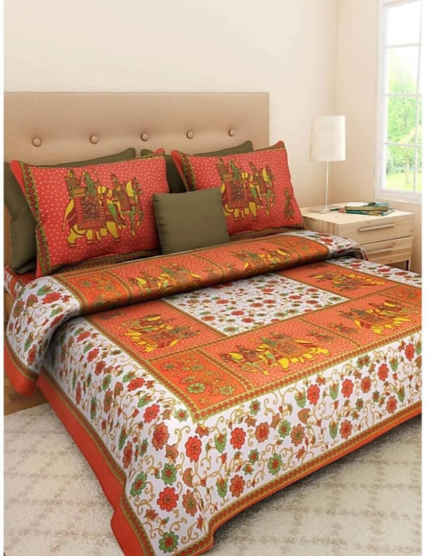 Navkaar Creation Cotton 1 Double Bedsheet with 2 Pillow Covers ( Orange ) Navkaar Creation Cotton 1 Double Bedsheet with 2 Pillow Covers ( Orange )