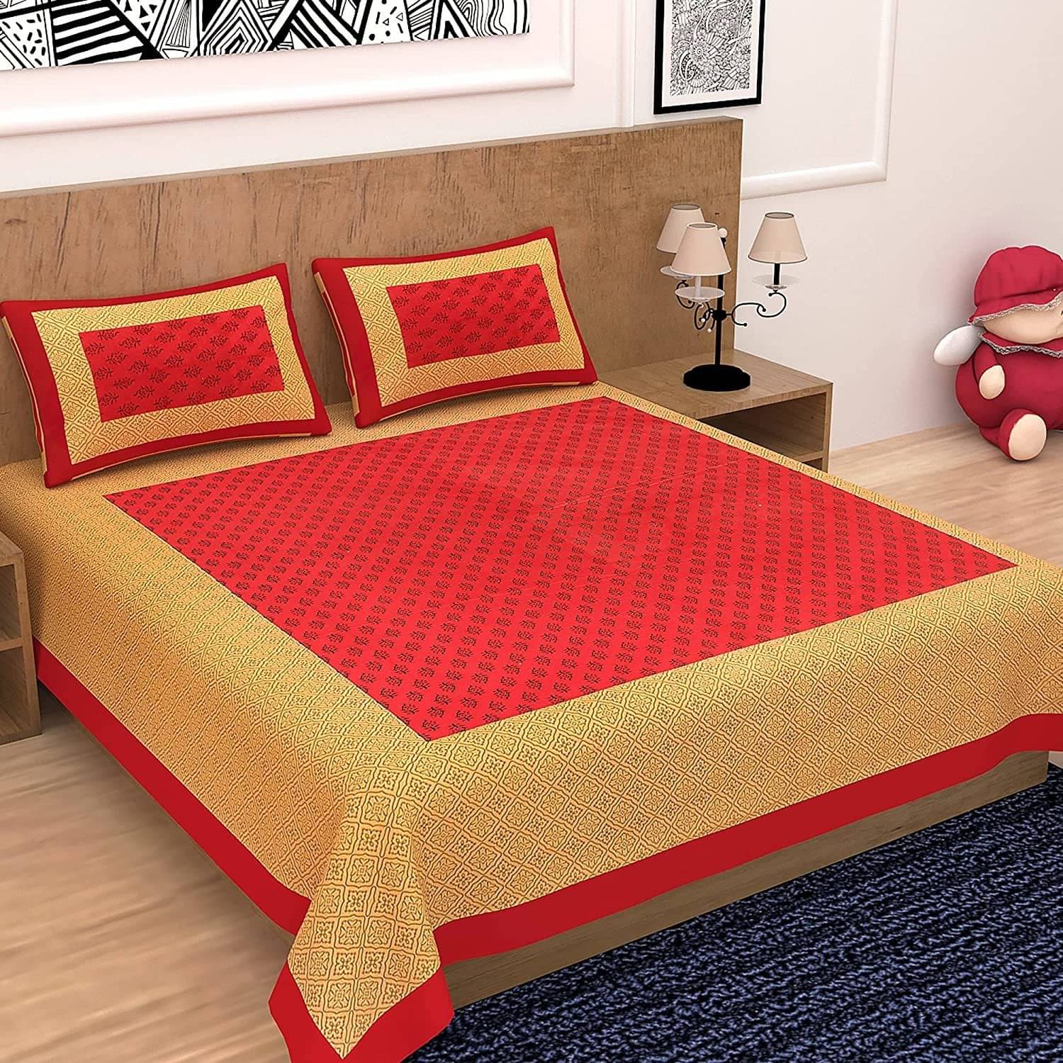     			Navkaar Creation Cotton 1 Double Bedsheet with 2 Pillow Covers ( Multicolor )