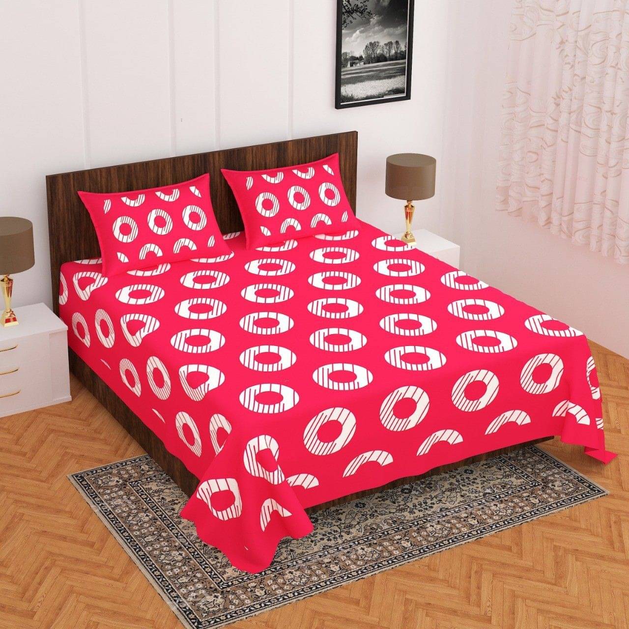     			Navkaar Creation Cotton 1 Double Bedsheet with 2 Pillow Covers ( Red )