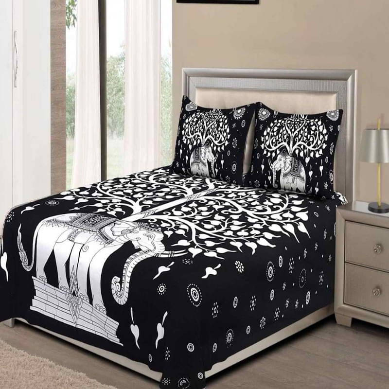 Navkaar Creation Cotton 1 Double Bedsheet with 2 Pillow Covers ( Black )     			Navkaar Creation Cotton 1 Double Bedsheet with 2 Pillow Covers ( Black )