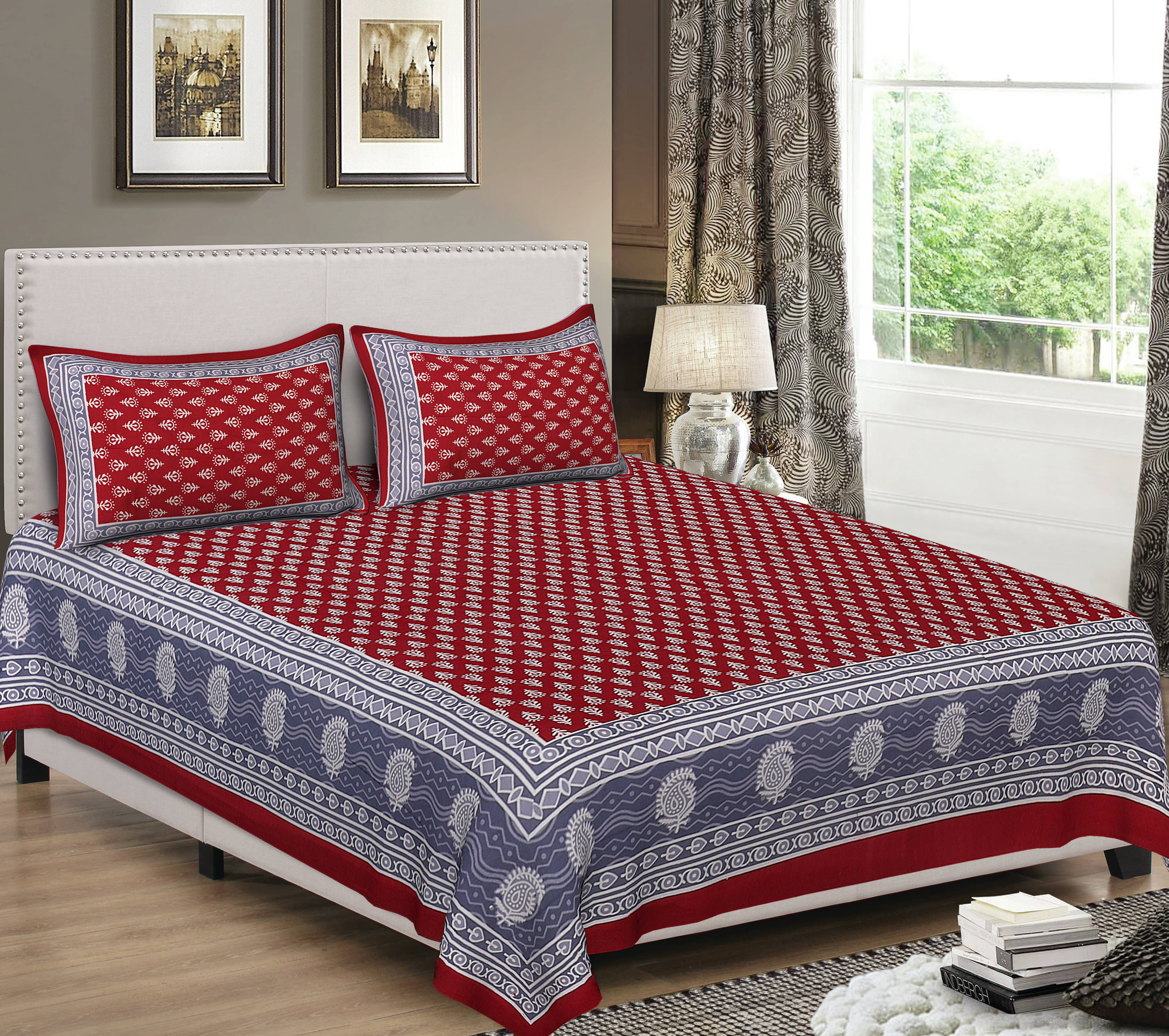 Navkaar Creation Cotton 1 Double Bedsheet with 2 Pillow Covers ( Maroon )     			Navkaar Creation Cotton 1 Double Bedsheet with 2 Pillow Covers ( Maroon )