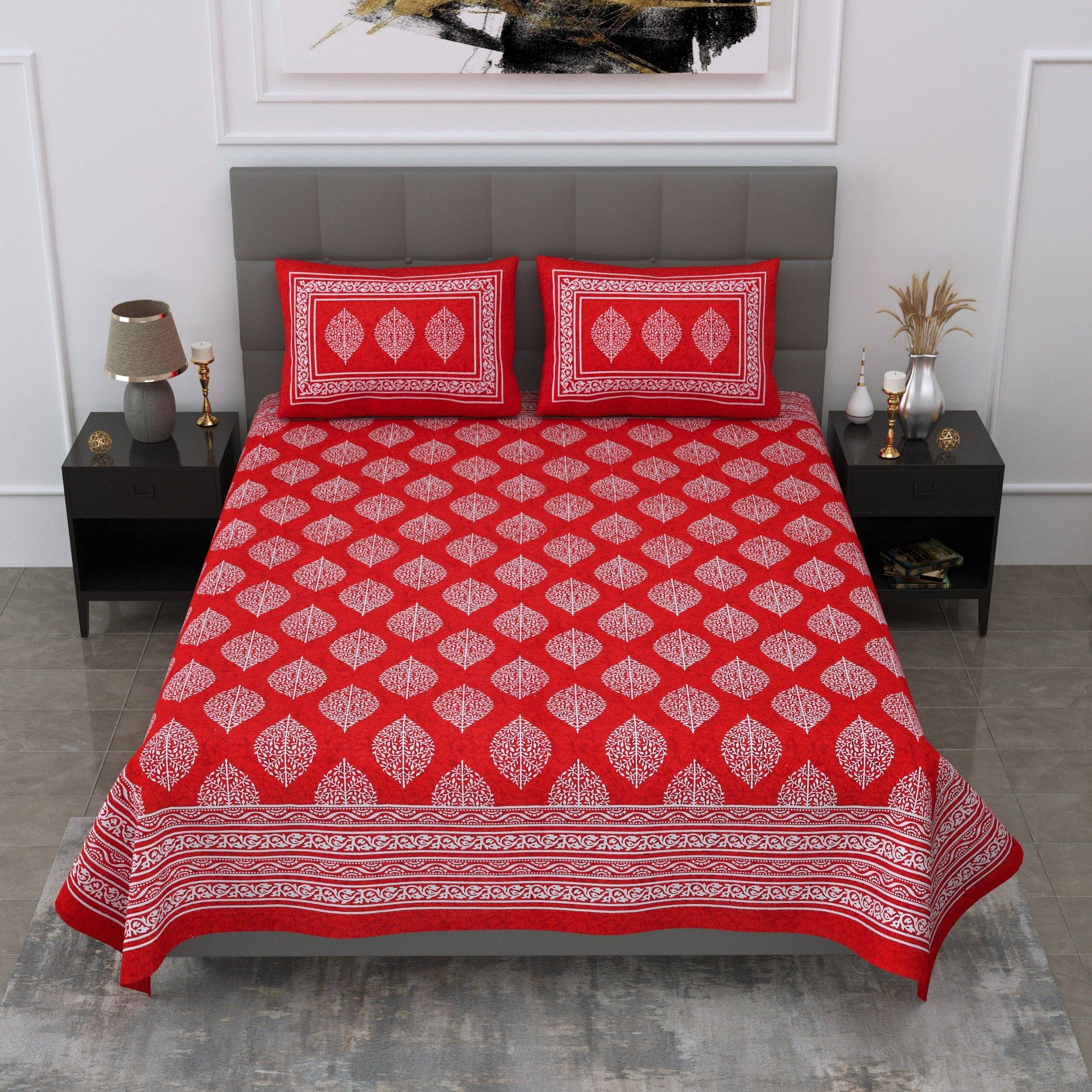     			Navkaar Creation Cotton 1 Double Bedsheet with 2 Pillow Covers ( Red )