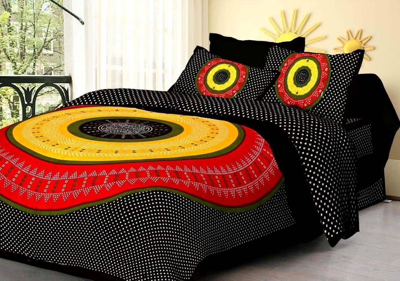     			Navkaar Creation Cotton 1 Double Bedsheet with 2 Pillow Covers ( Black )