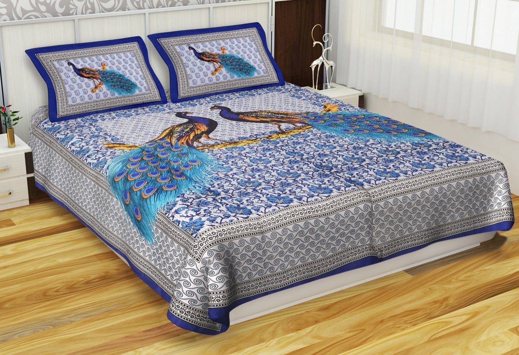 Navkaar Creation Cotton 1 Double Bedsheet with 2 Pillow Covers ( Blue )     			Navkaar Creation Cotton 1 Double Bedsheet with 2 Pillow Covers ( Blue )