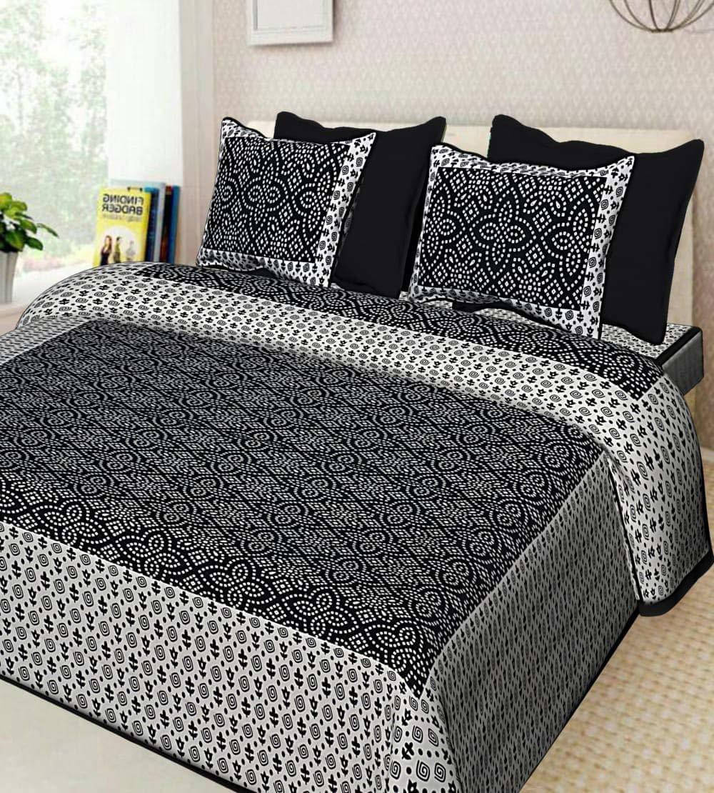     			Navkaar Creation Cotton 1 Double Bedsheet with 2 Pillow Covers ( Black )