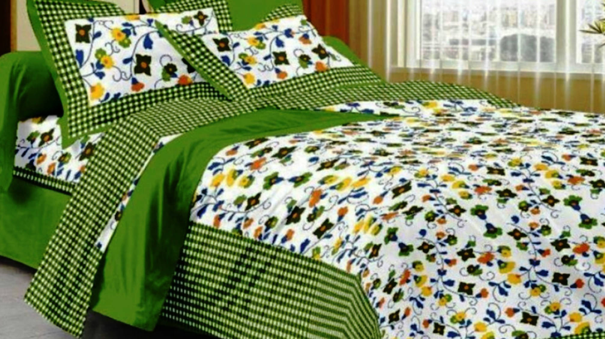     			Navkaar Creation Cotton 1 Double Bedsheet with 2 Pillow Covers ( Green )