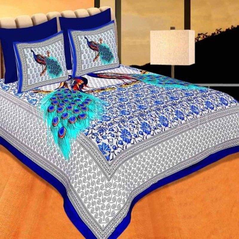     			Navkaar Creation Cotton 1 Double Bedsheet with 2 Pillow Covers ( Blue )
