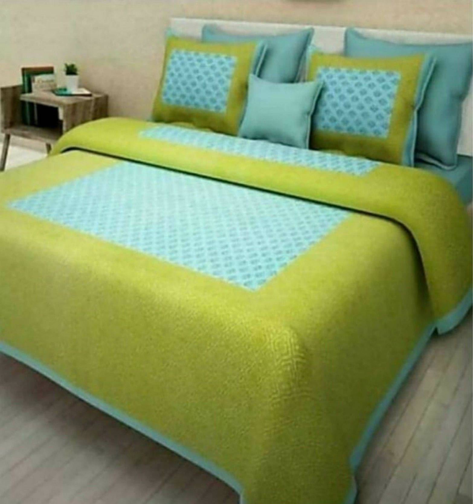     			Navkaar Creation Cotton 1 Double Bedsheet with 2 Pillow Covers ( Green )