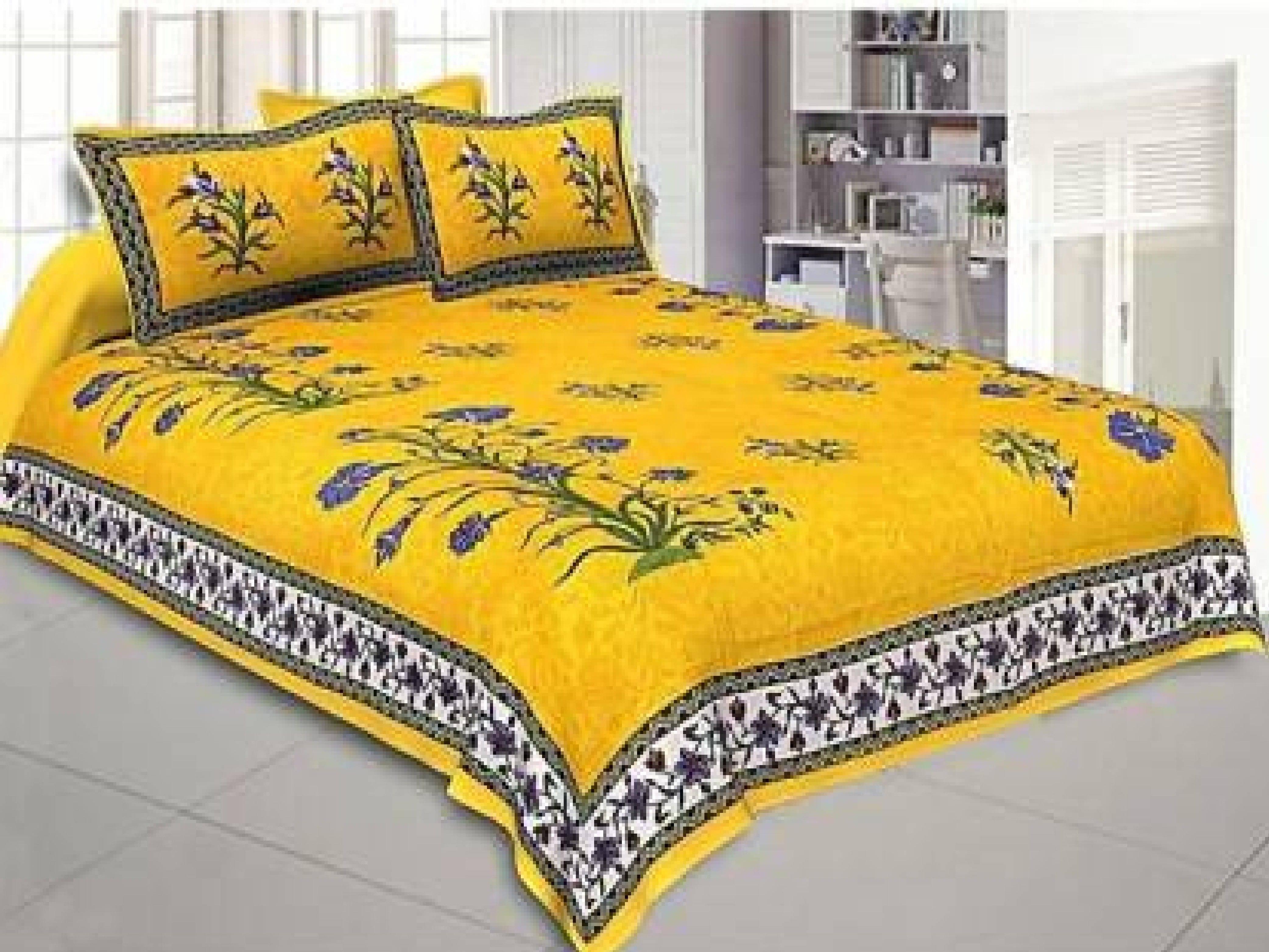 Navkaar Creation Cotton 1 Double Bedsheet with 2 Pillow Covers ( Yellow ) Navkaar Creation Cotton 1 Double Bedsheet with 2 Pillow Covers ( Yellow )