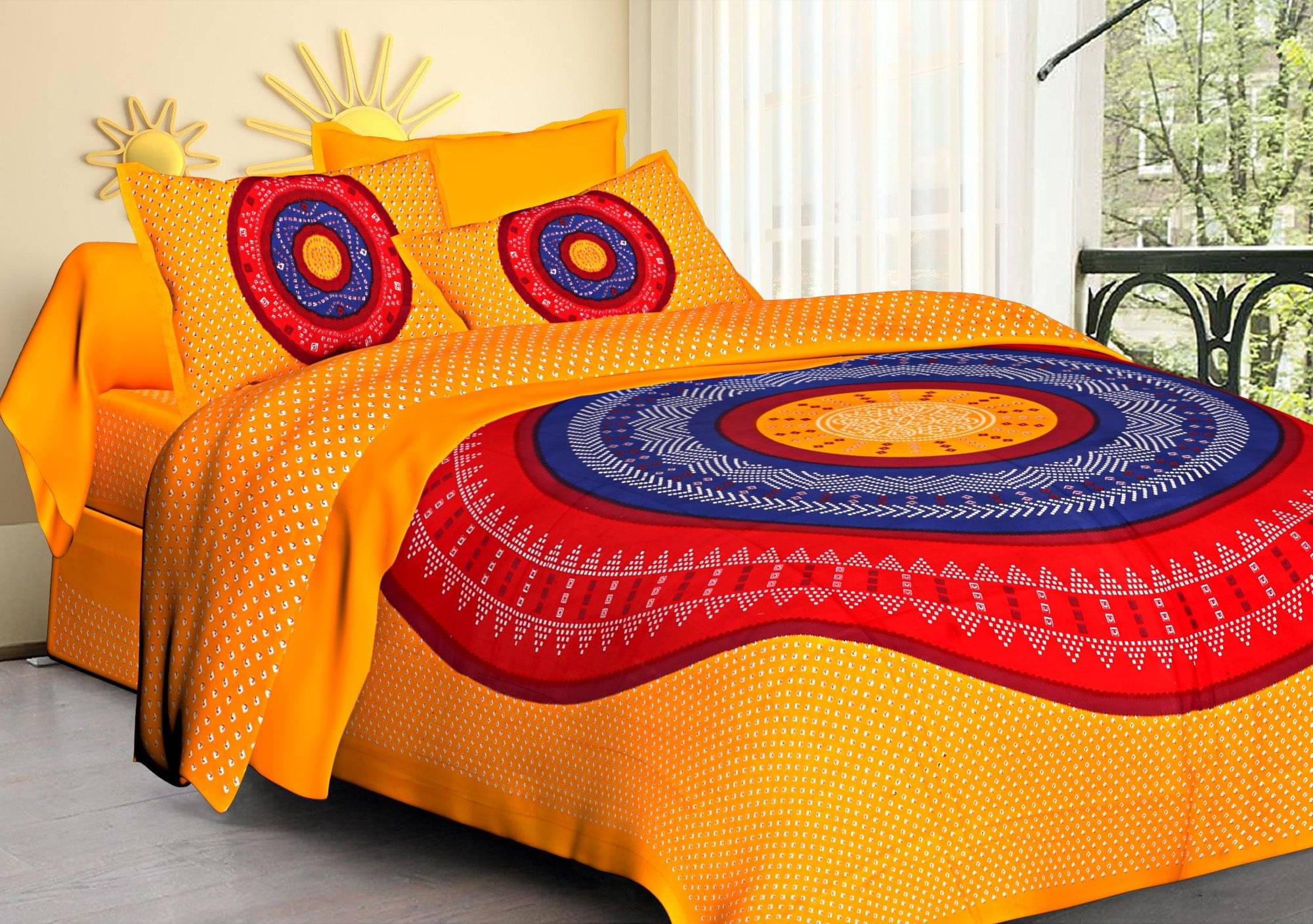     			Navkaar Creation Cotton 1 Double Bedsheet with 2 Pillow Covers ( Blue )