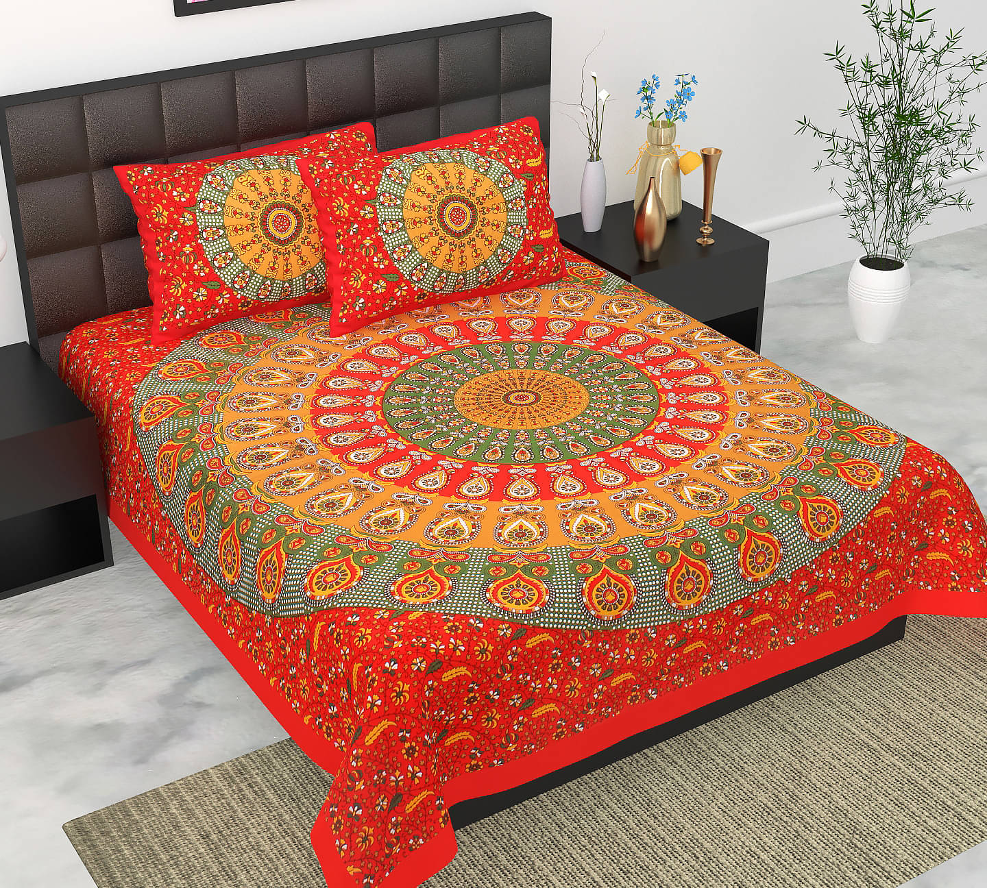 Navkaar Creation Cotton 1 Double Bedsheet with 2 Pillow Covers ( Red ) Navkaar Creation Cotton 1 Double Bedsheet with 2 Pillow Covers ( Red )