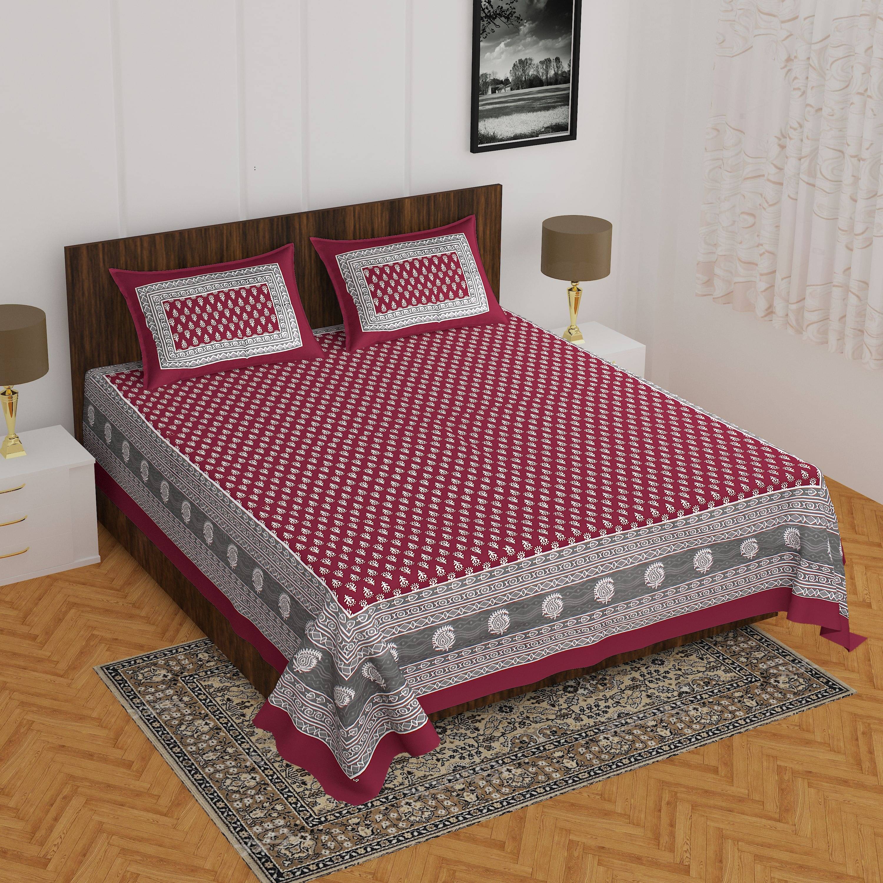     			Navkaar Creation Cotton 1 Double Bedsheet with 2 Pillow Covers ( Maroon )