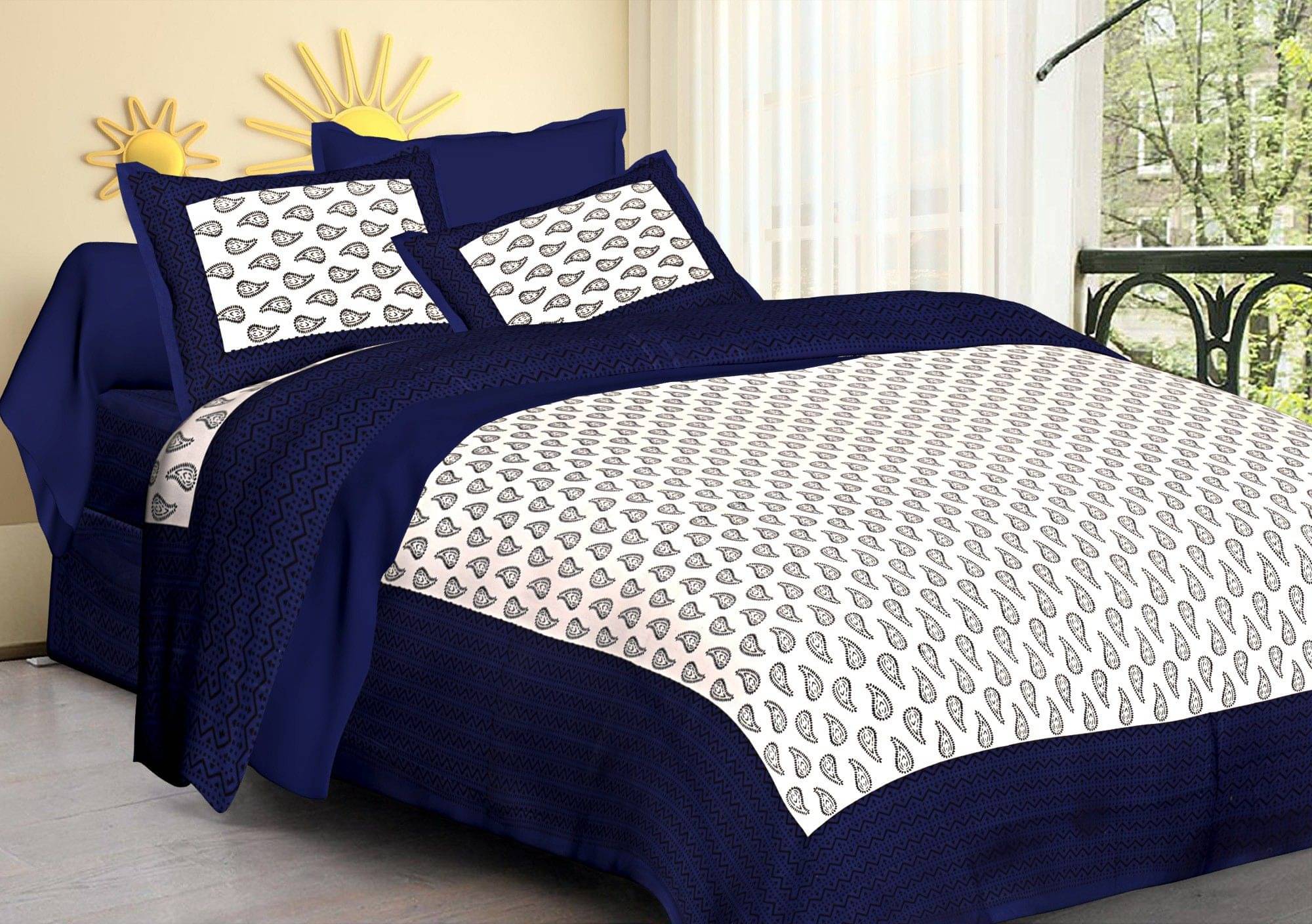     			Navkaar Creation Cotton 1 Double Bedsheet with 2 Pillow Covers ( Blue )