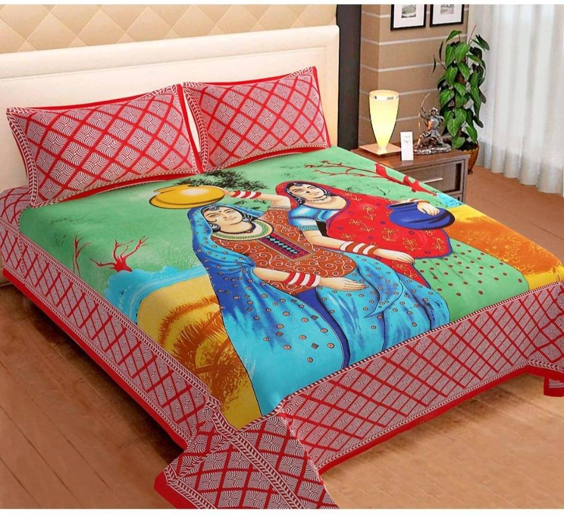     			Navkaar Creation Cotton 1 Double Bedsheet with 2 Pillow Covers ( Blue )