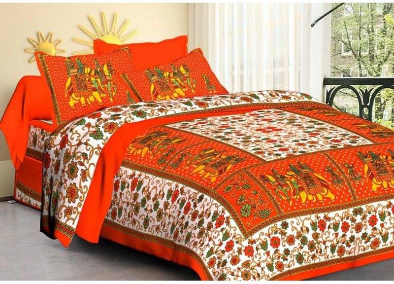     			Navkaar Creation Cotton 1 Double Bedsheet with 2 Pillow Covers ( Orange )