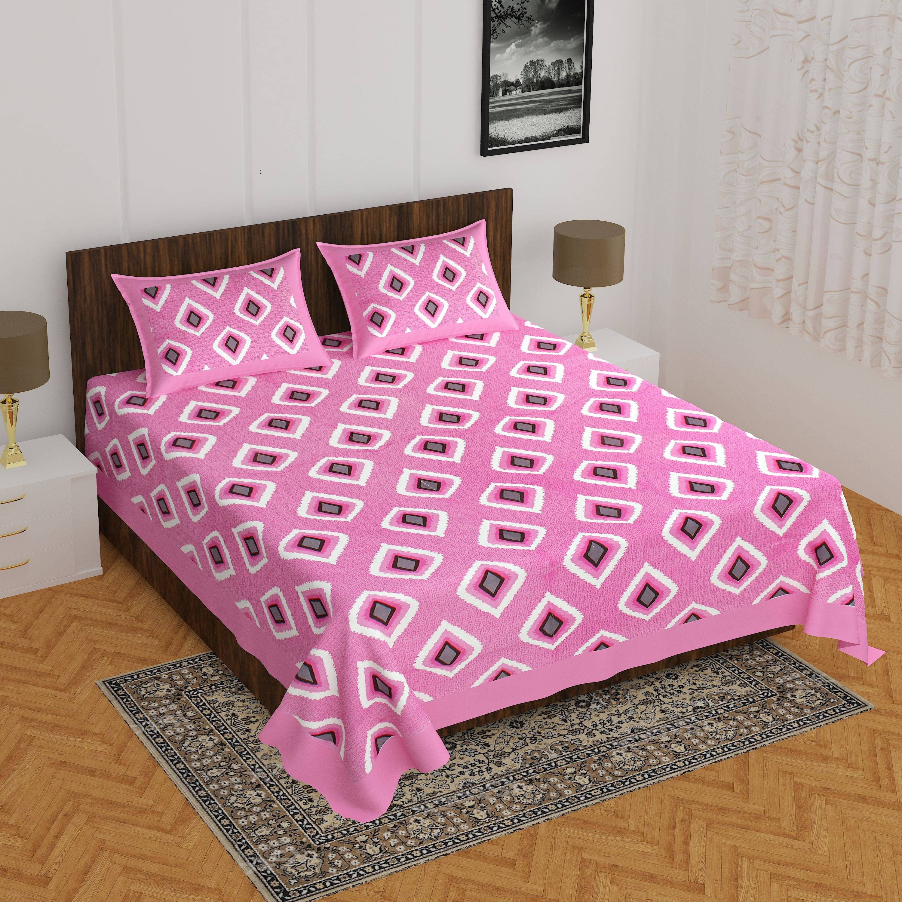 Navkaar Creation Cotton 1 Double Bedsheet with 2 Pillow Covers ( Pink ) Navkaar Creation Cotton 1 Double Bedsheet with 2 Pillow Covers ( Pink )