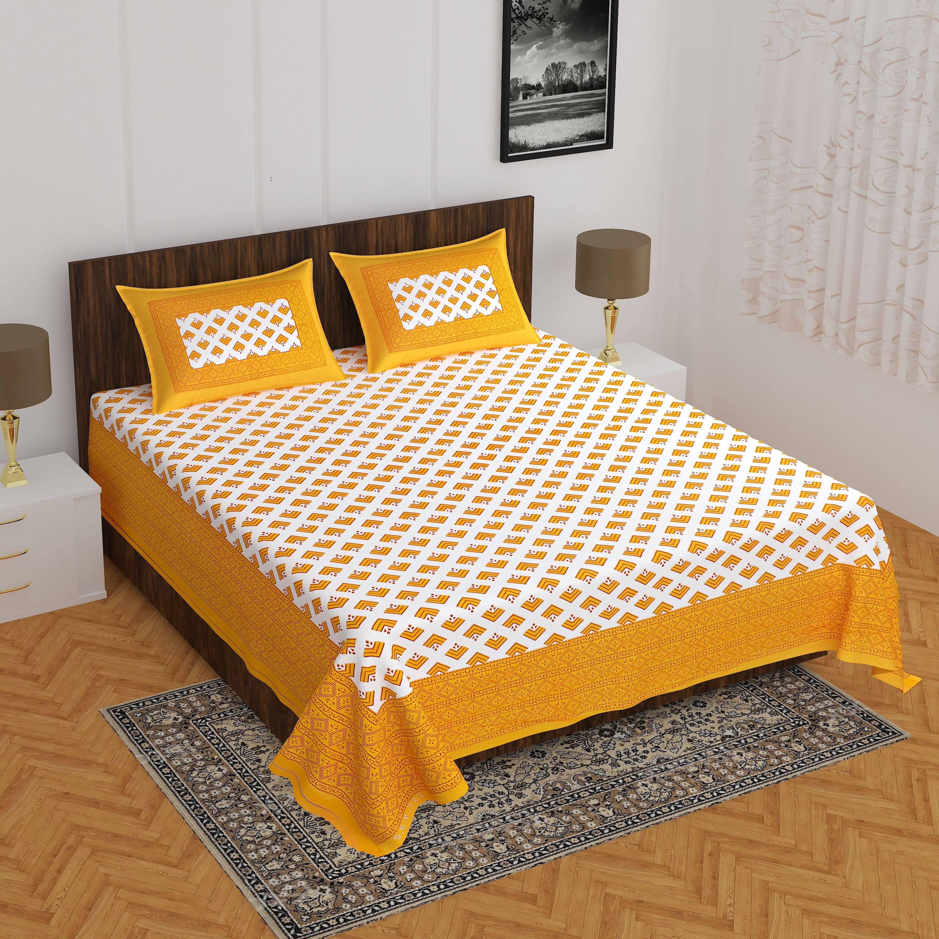     			Navkaar Creation Cotton 1 Double Bedsheet with 2 Pillow Covers ( Yellow )