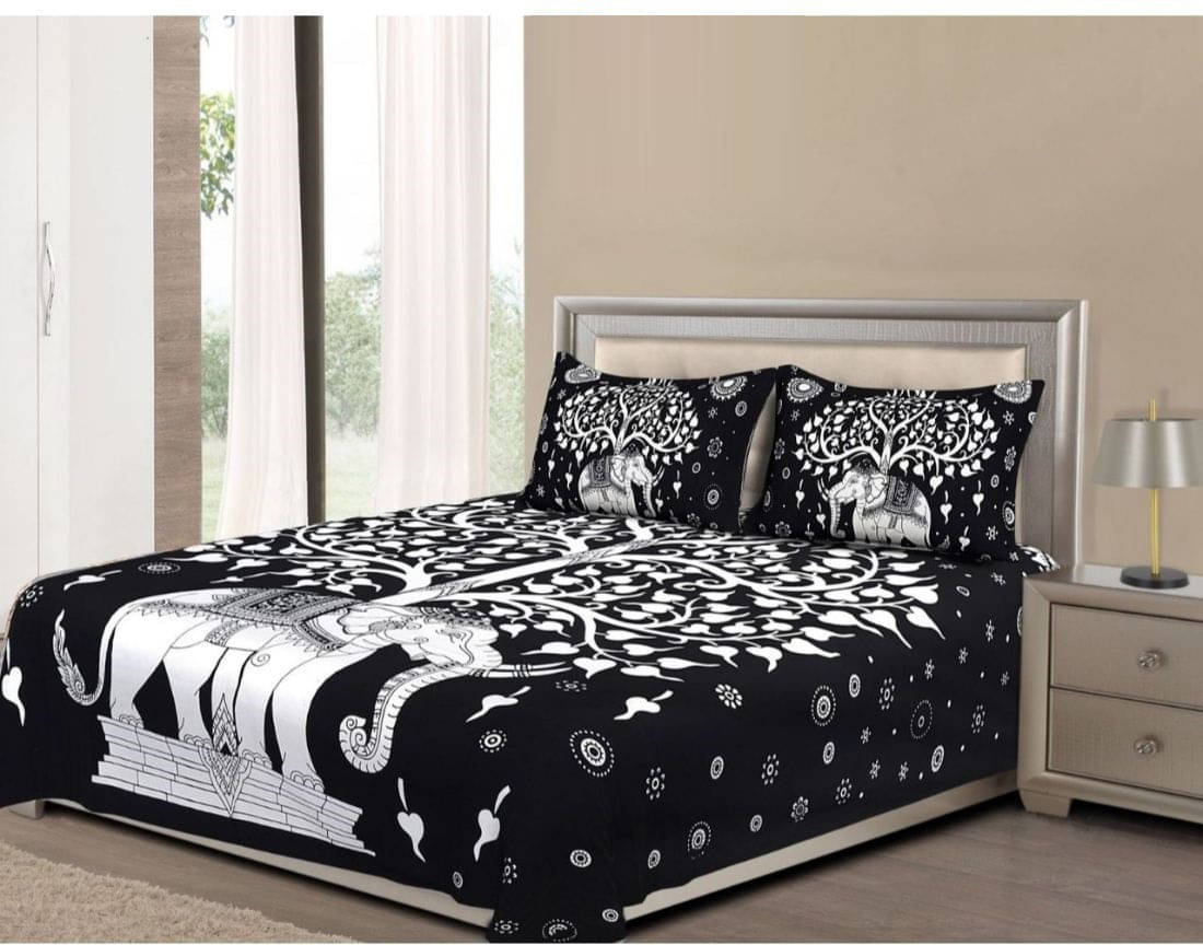 Navkaar Creation Cotton 1 Double Bedsheet with 2 Pillow Covers ( Black ) Navkaar Creation Cotton 1 Double Bedsheet with 2 Pillow Covers ( Black )