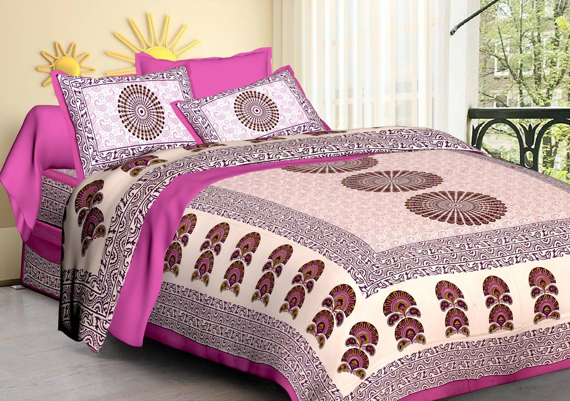 Navkaar Creation Cotton 1 Double Bedsheet with 2 Pillow Covers ( Multicolor ) Navkaar Creation Cotton 1 Double Bedsheet with 2 Pillow Covers ( Multicolor )