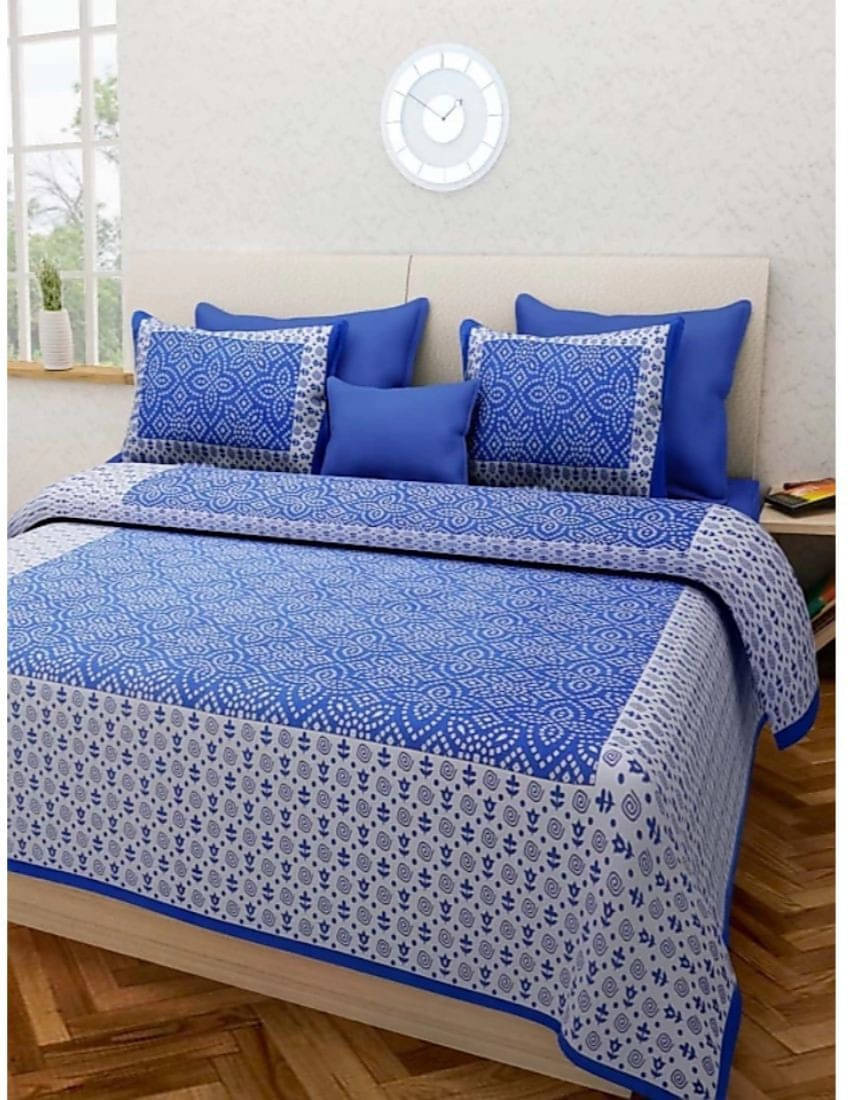     			Navkaar Creation Cotton 1 Double Bedsheet with 2 Pillow Covers ( Blue )