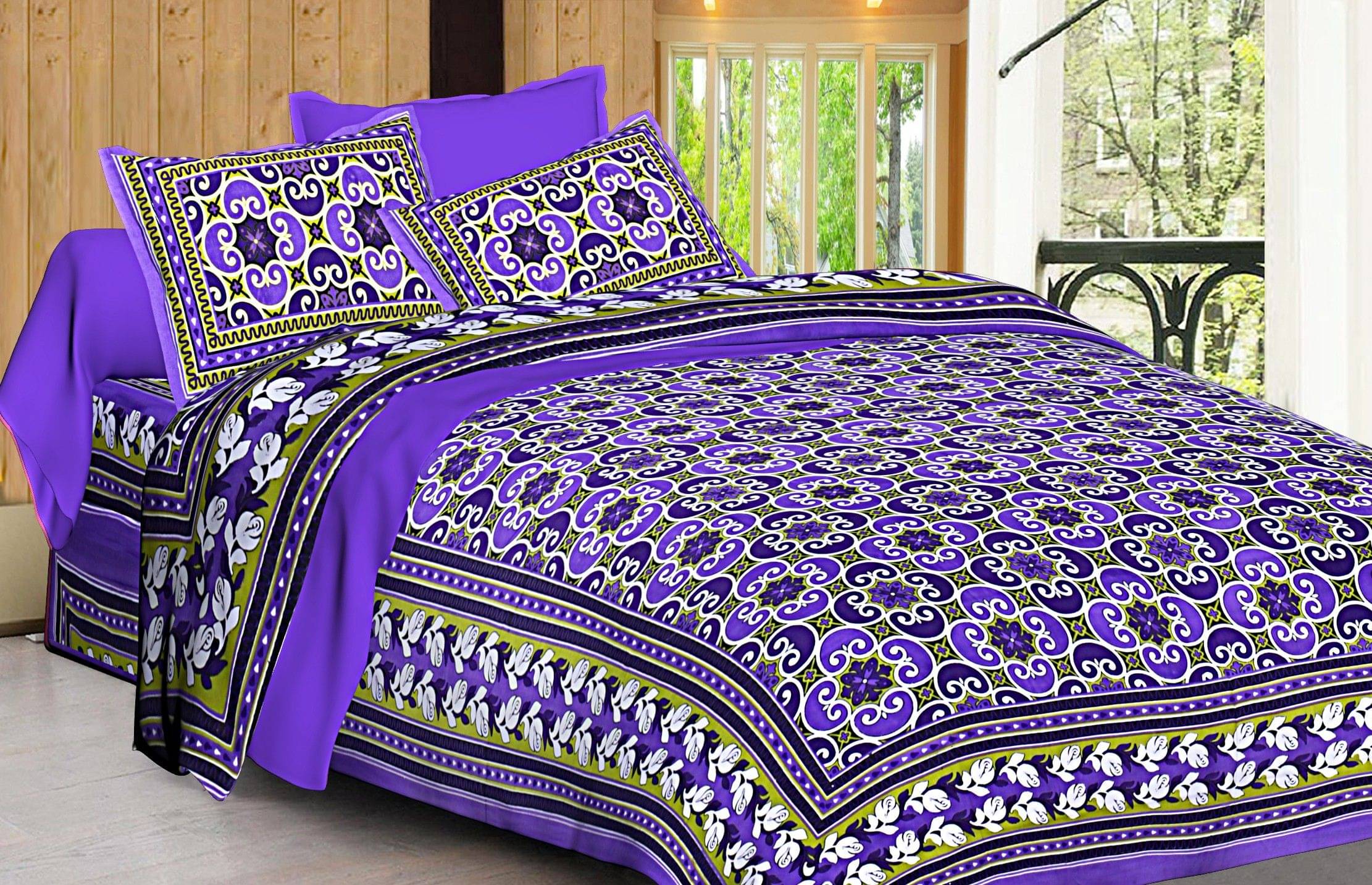     			Navkaar Creation Cotton 1 Double Bedsheet with 2 Pillow Covers ( Purple )