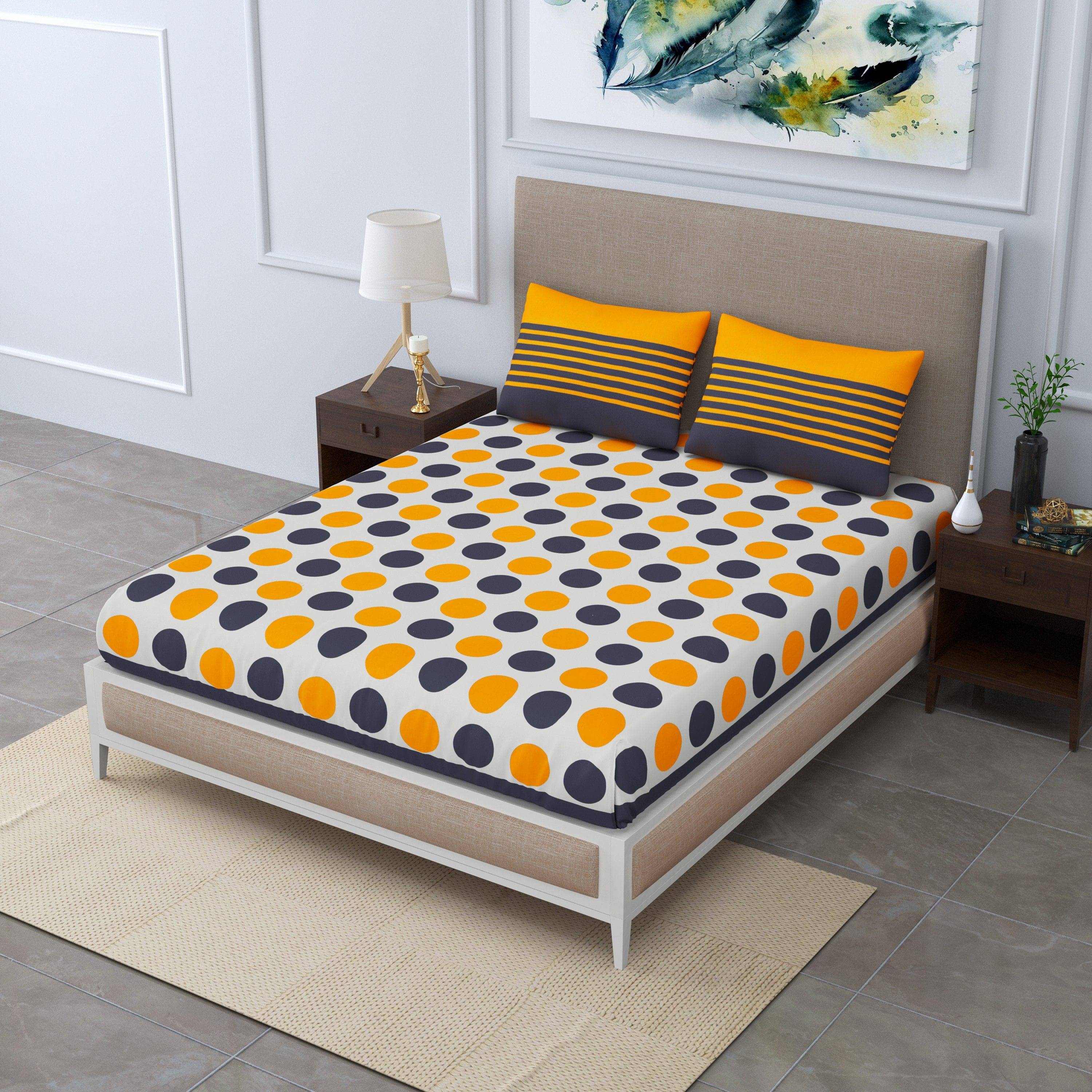     			Navkaar Creation Cotton 1 Double Bedsheet with 2 Pillow Covers ( Yellow )