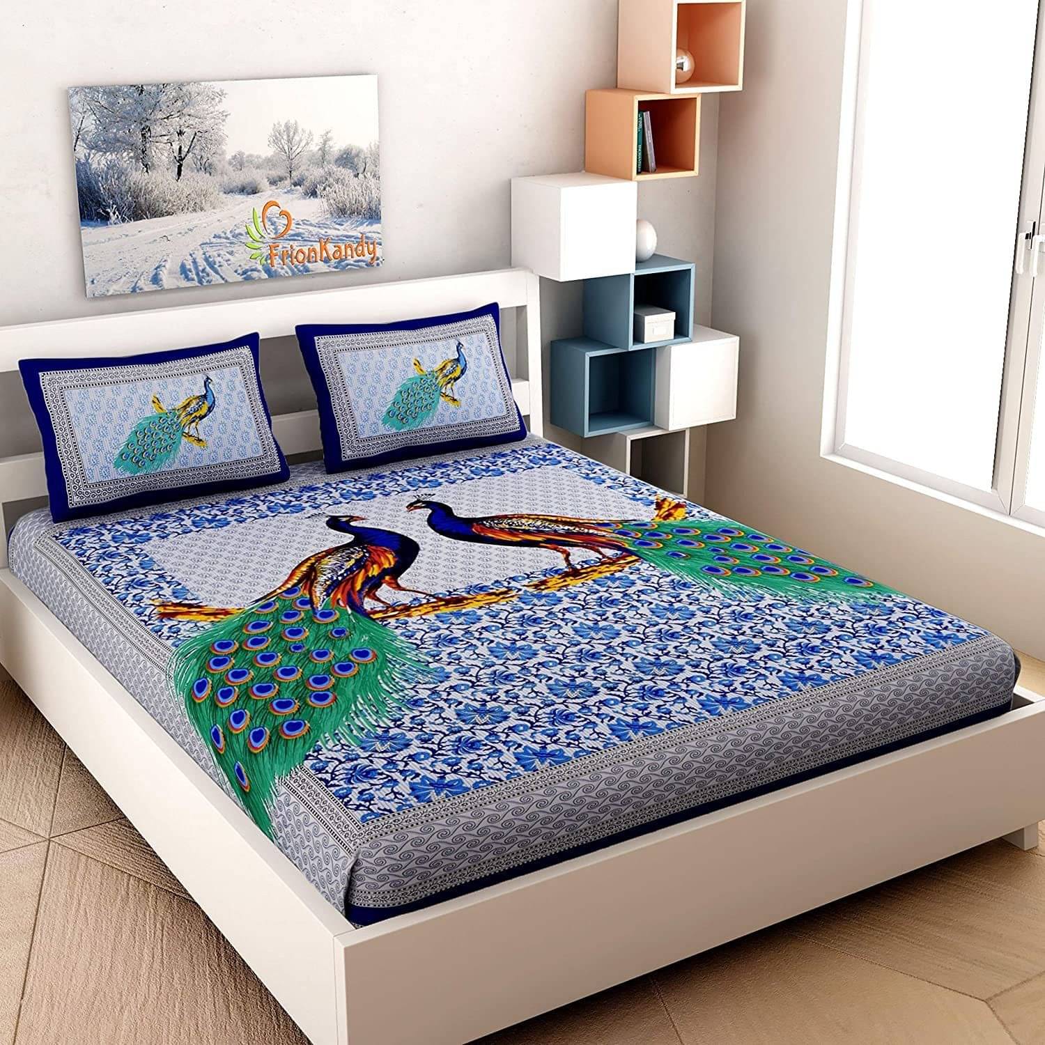     			Navkaar Creation Cotton 1 Double Bedsheet with 2 Pillow Covers ( Blue )