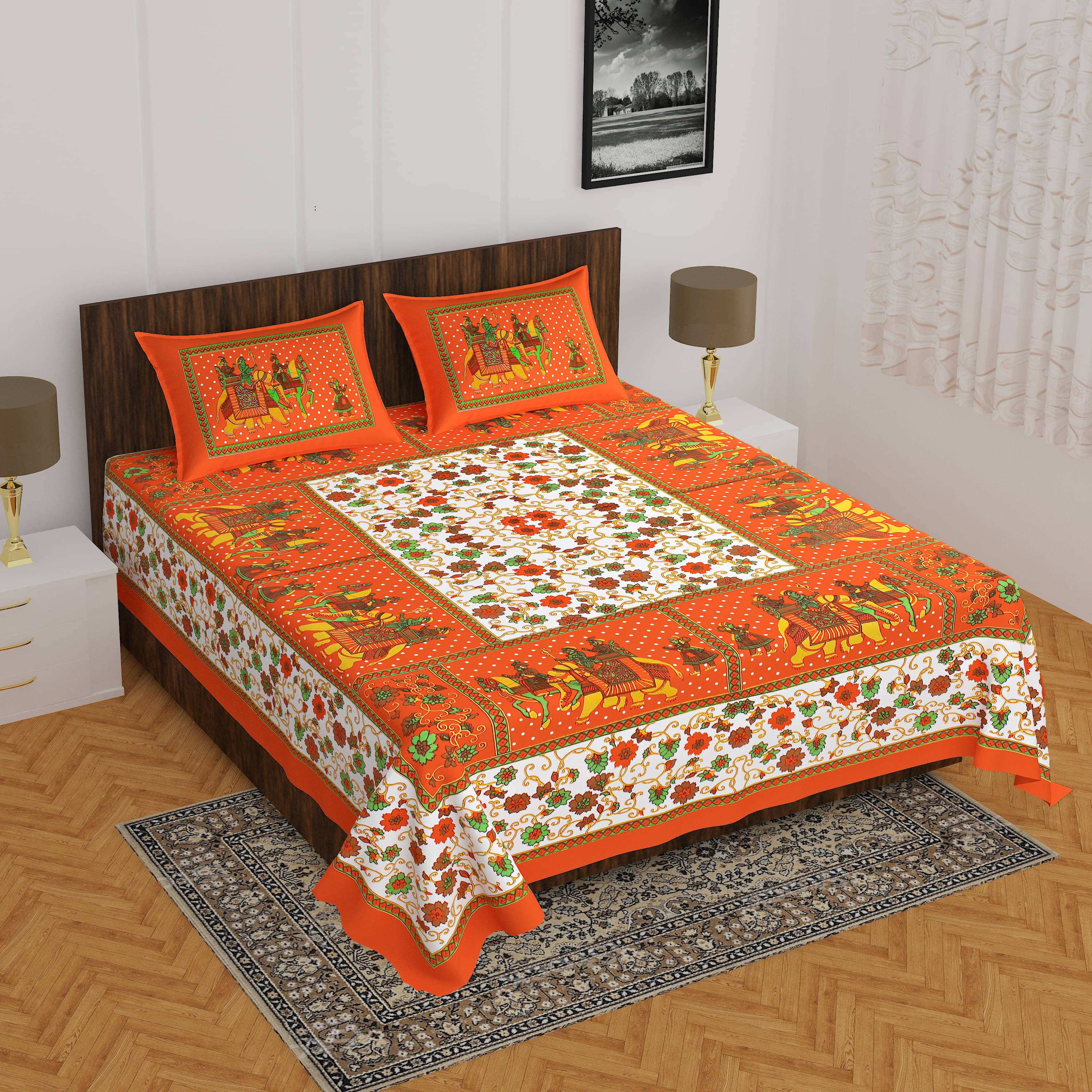     			Navkaar Creation Cotton 1 Double Bedsheet with 2 Pillow Covers ( Yellow )