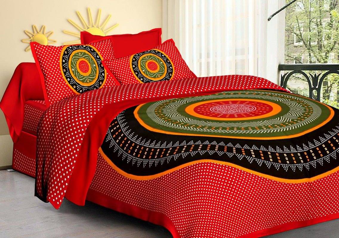     			Navkaar Creation Cotton 1 Double Bedsheet with 2 Pillow Covers ( Red )