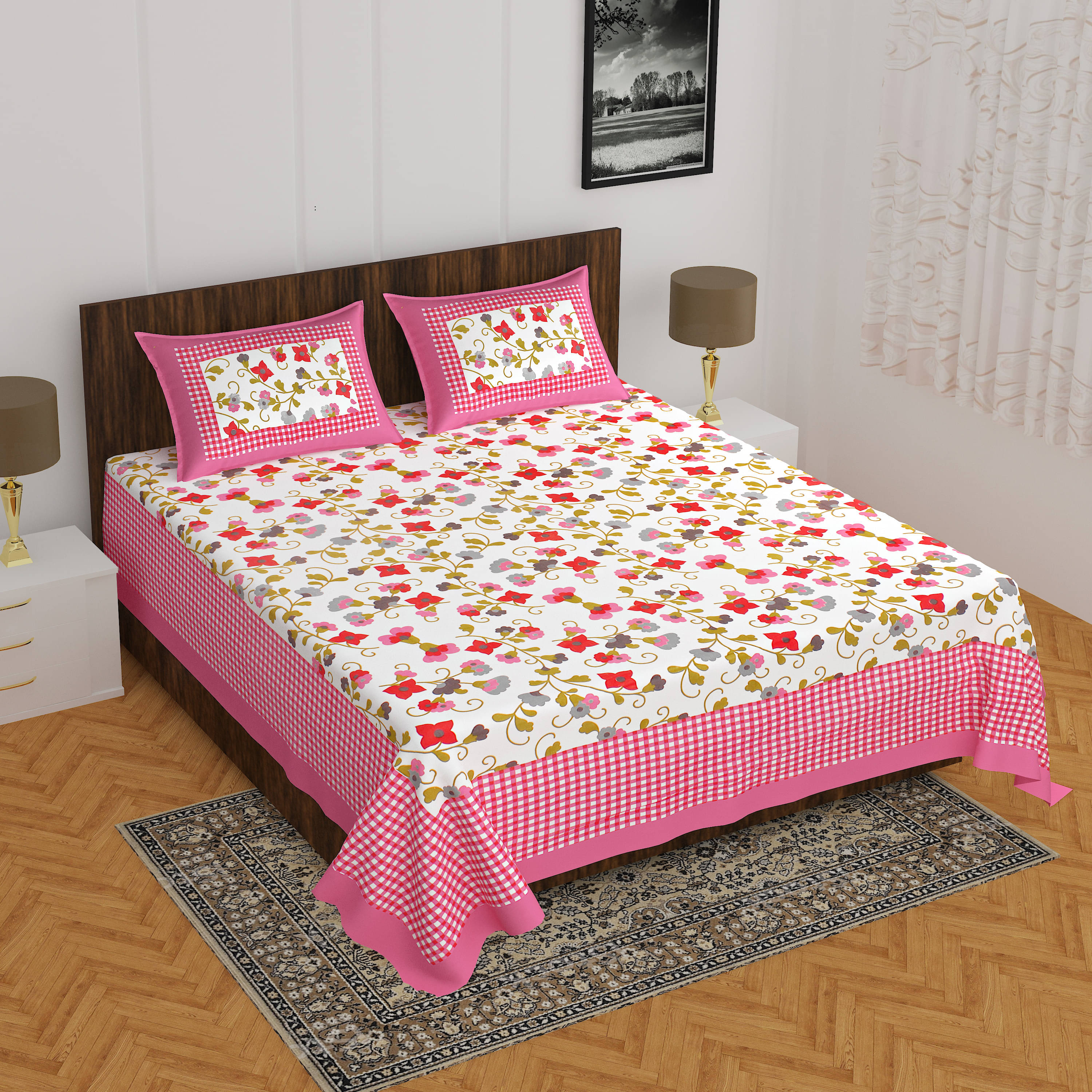 Navkaar Creation Cotton 1 Double Bedsheet with 2 Pillow Covers ( Pink ) Navkaar Creation Cotton 1 Double Bedsheet with 2 Pillow Covers ( Pink )