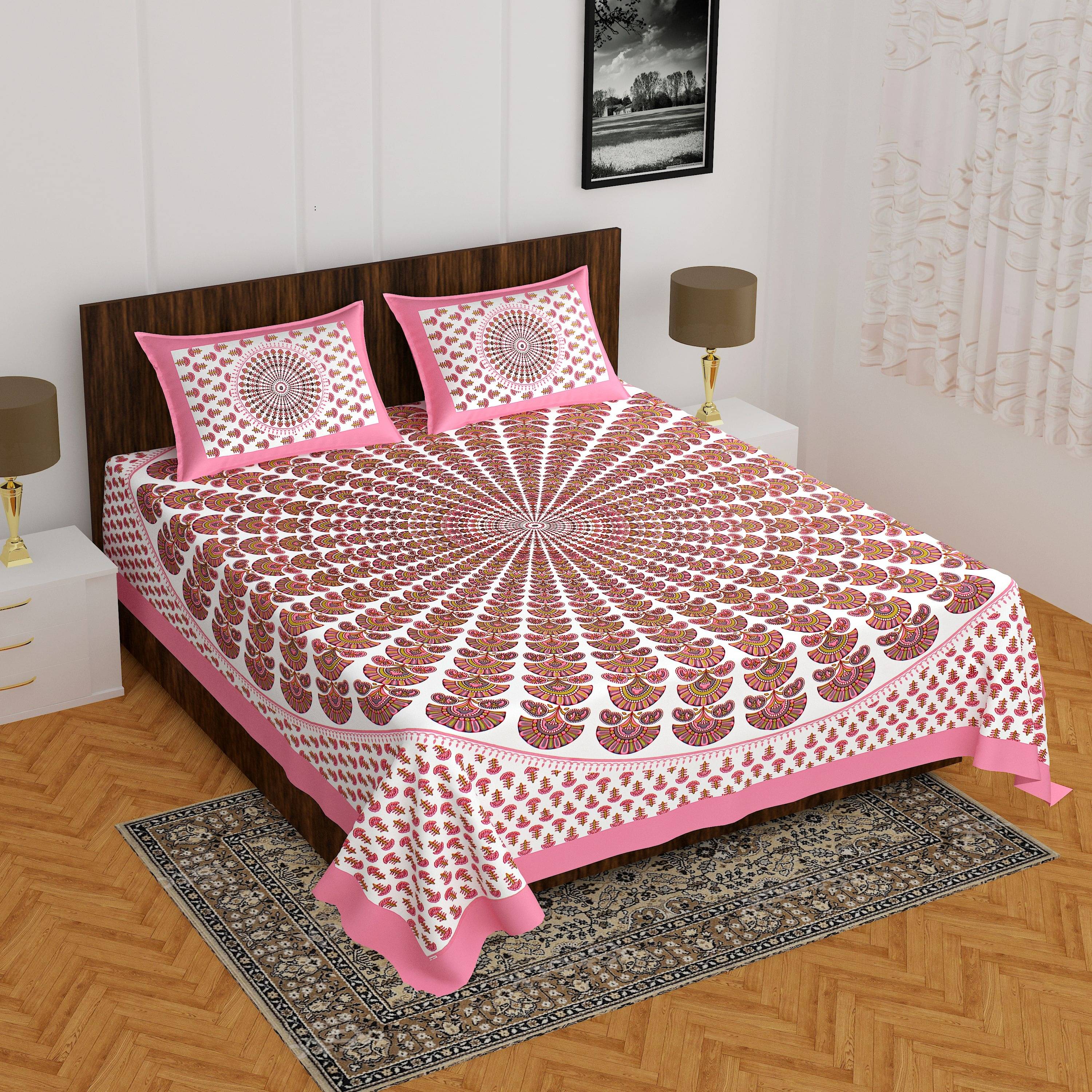     			Navkaar Creation Cotton 1 Double Bedsheet with 2 Pillow Covers ( Pink )