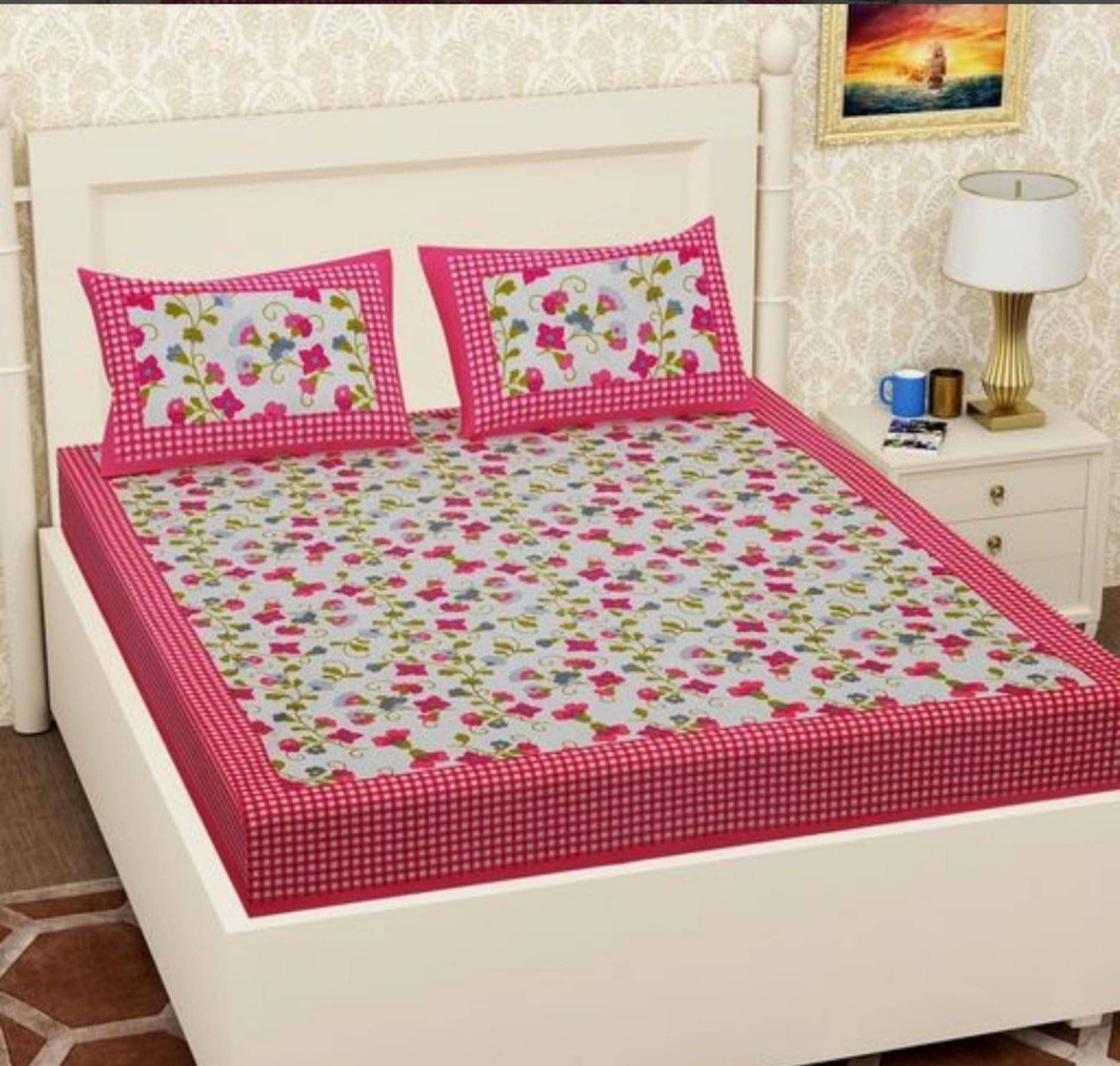     			Navkaar Creation Cotton 1 Double Bedsheet with 2 Pillow Covers ( Multicolor )